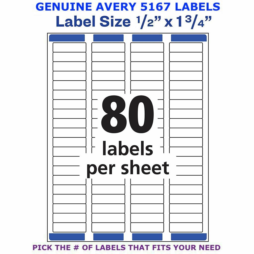 Avery Easy Peel Laser Return Address Labels 1/2″ x 1 3/4″ (5167) PICK YOUR OWN #