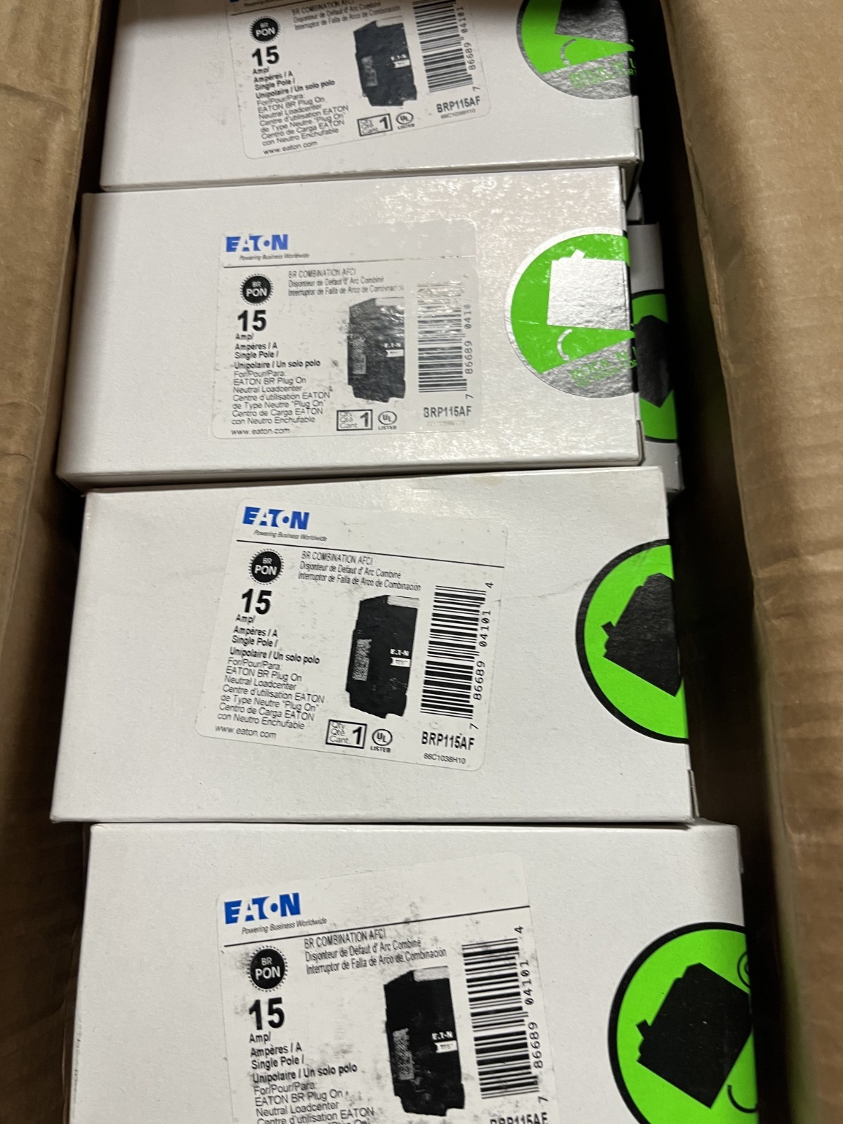 10 x CUTLER HAMMER EATON BRP115AF 15A AFCI PLUG ON NEUTRAL NEW IN BOX 10 x