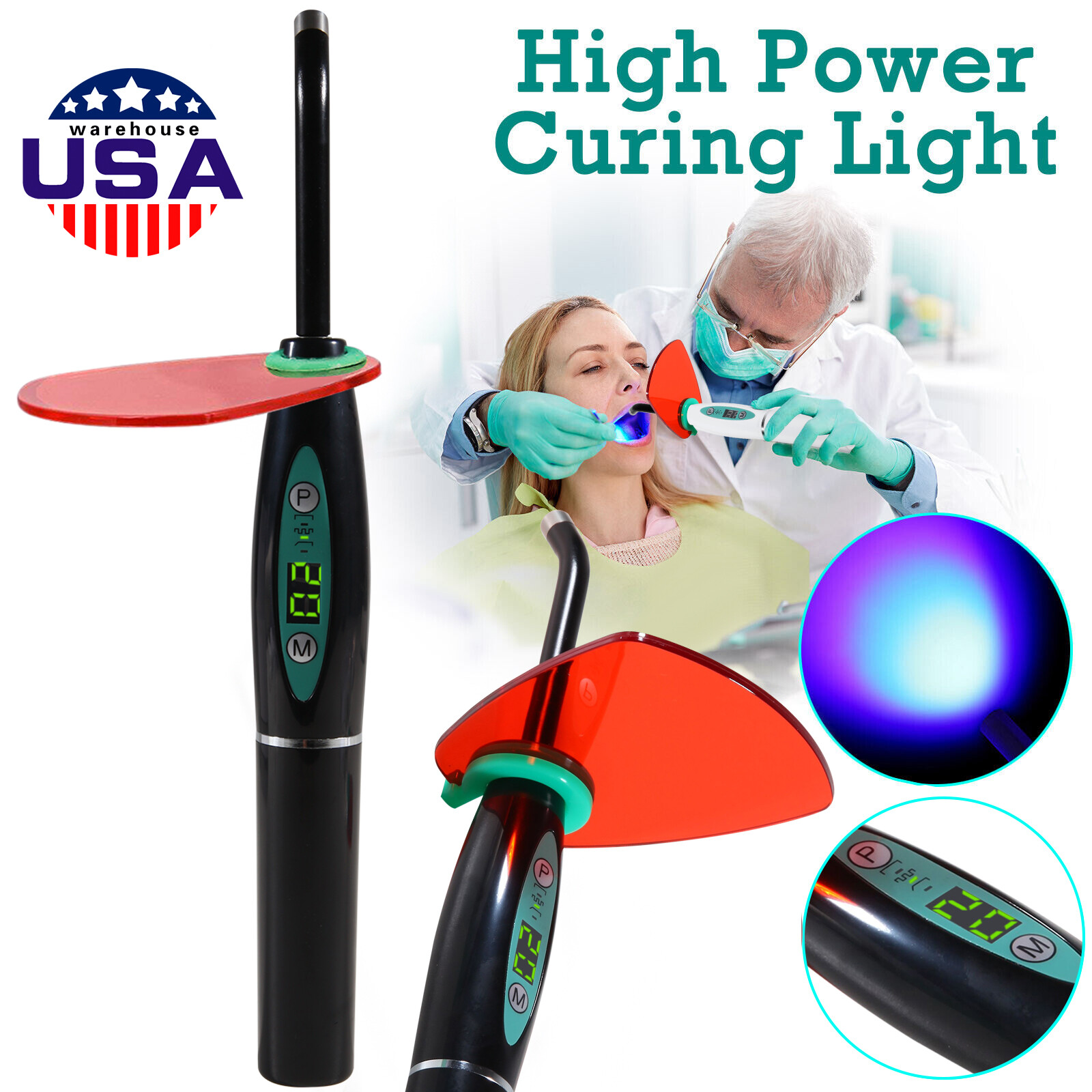 Dental Wireless Cordless LED Cure Curing Light Lamp 2000mw 5W Tool Resin Cure US