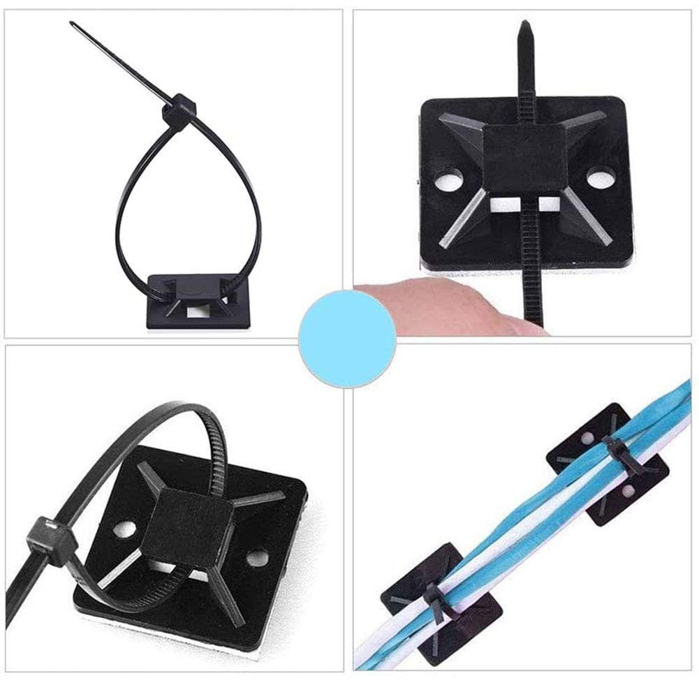 HeavyDuty Cable Tie Mounts Self Adhesive 100 Pcs 1×1 Inch Black for Wire Manage