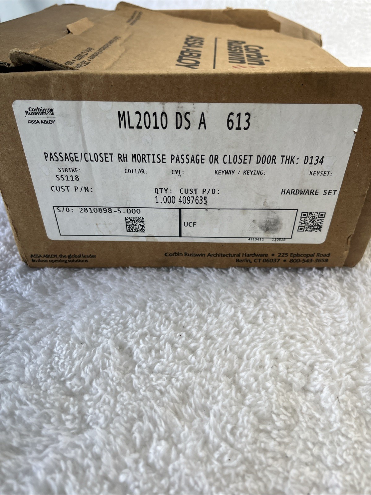 SARGENT ASSA ABLOY MORTISE BODY FOR PASSAGE/CLOSET ML2010 DS A 613 D134 Used