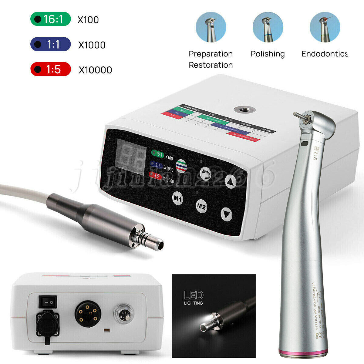 Woodpecker Style Dental Electric Motor Brushless/+1:5 Contra Angle LED Handpiece