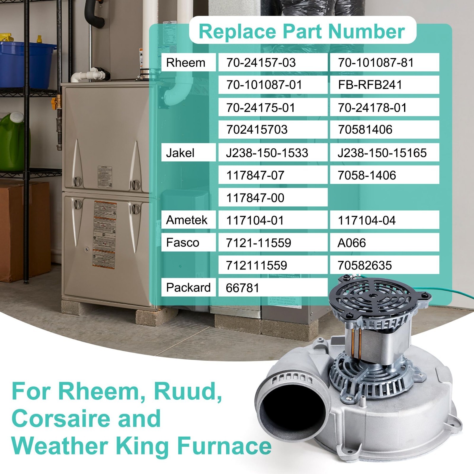 FB-RFB241 Furnace Draft Inducer Blower Fan Motor Rheem Ruud Jakel Fasco Ametek