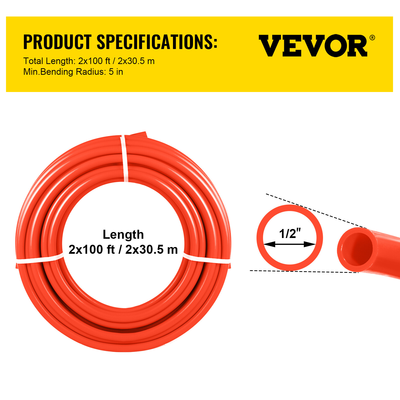 VEVOR 200ft 1/2 Oxygen Barrier PEX tubing 100ft RED and 100ft BLUE Pipe Pex-B