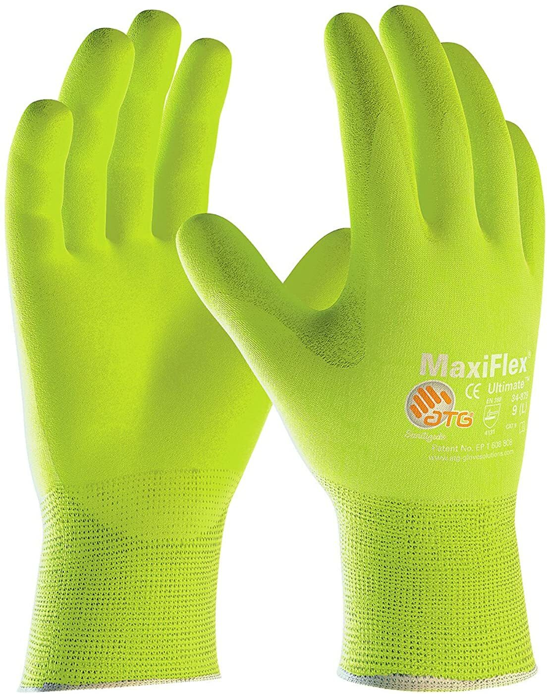 PIP 34-874FY MaxiFlex Ultimate HI VIS Micro Foam Nitrile Grip WORK GLOVES 6 PAIR