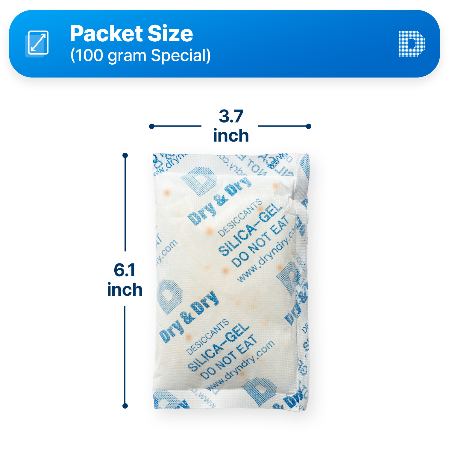 100 gram X 7 PK “Dry & Dry” Food Grade Orange Indicating Silica Gel Packets
