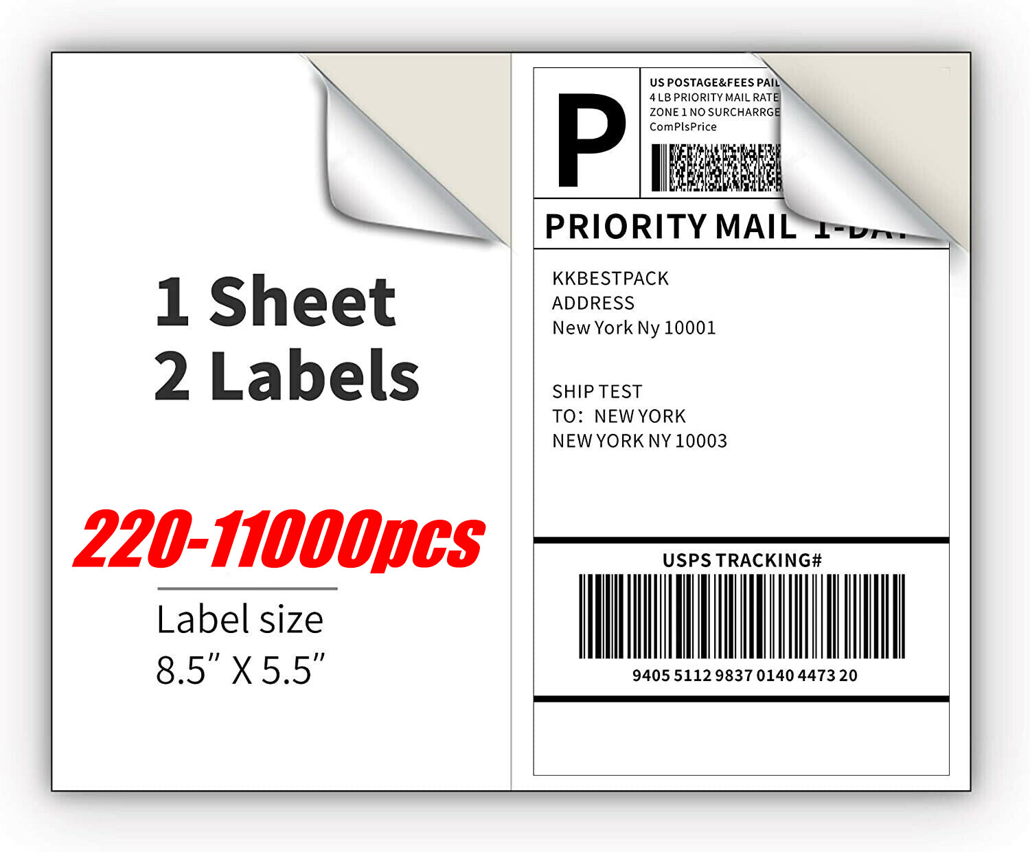 Shipping Labels 2 Per Sheet 8.5×5.5″ Half Sheets Blank Self Adhesive 220- 11000