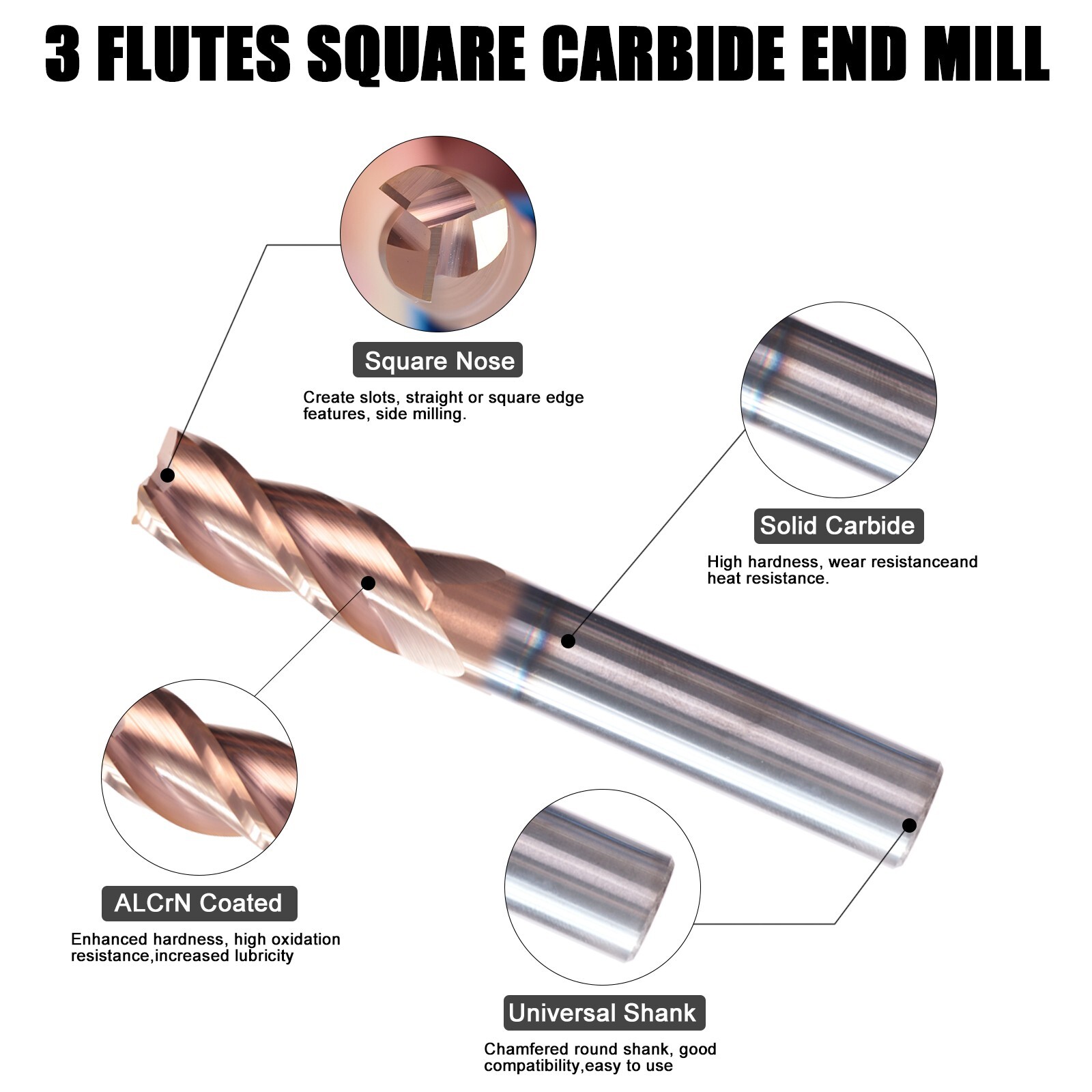 3 Flute 3/8″ x 1″ x 2-1/2″ Variable Helix Solid Carbide End Mill – ALCrN Coated