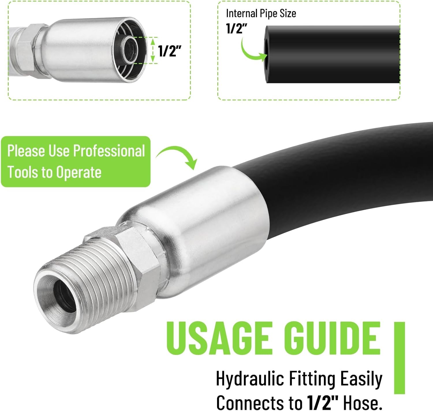 12 Pack 1/2″ Hydraulic Hose Fittings, 1/2″ I.D. Hose x 1/2″ NPTF Male with Prote