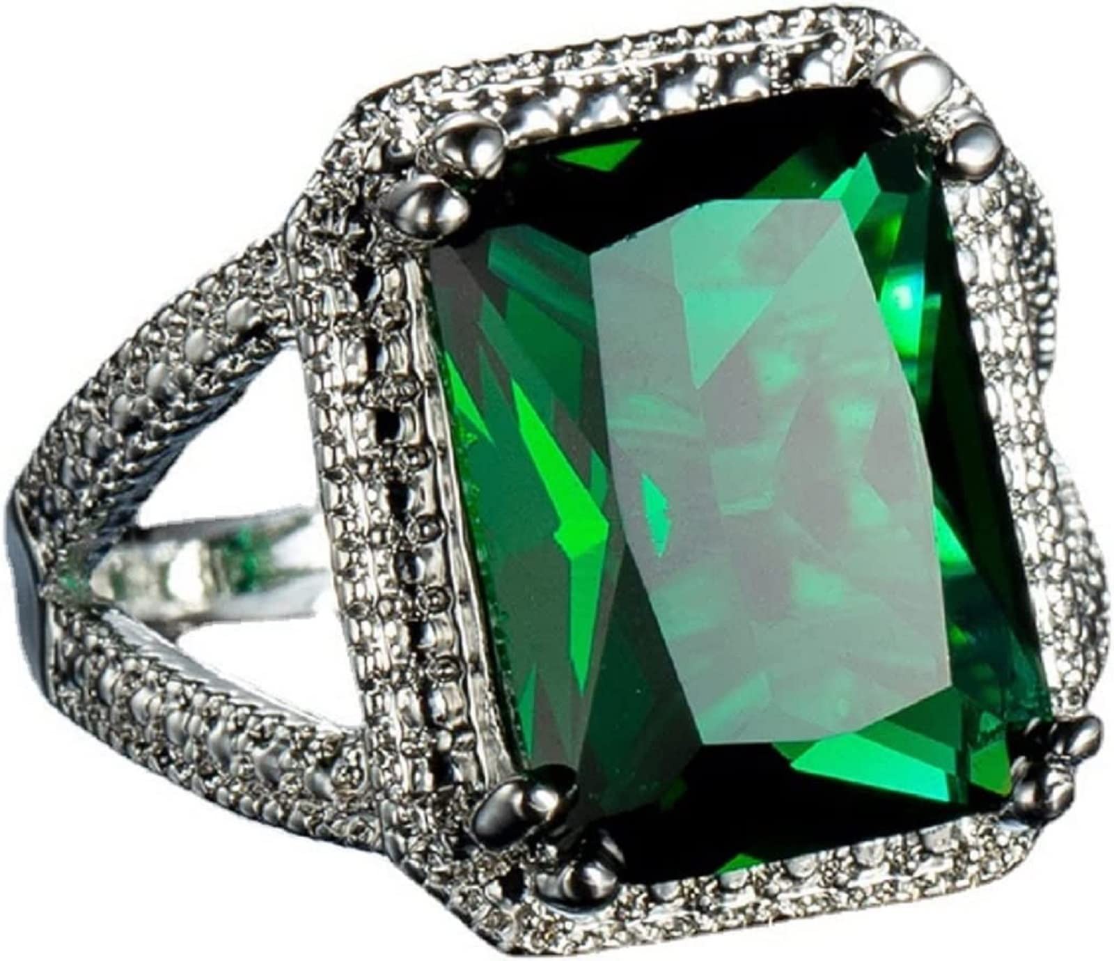 Vsoruln Emerald Halo 925 Sterling Silver Emerald Ring Cocktail Rings Square Cut