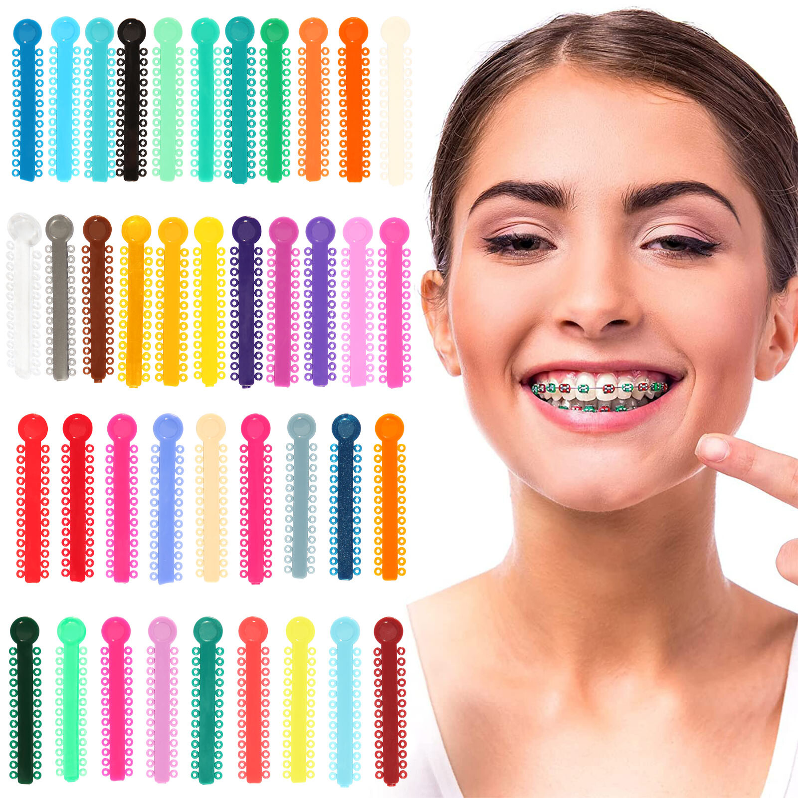 Dental Orthodontic Braces Ligature Ties Elastic Rubber Bands 43 Color 1040Pcs