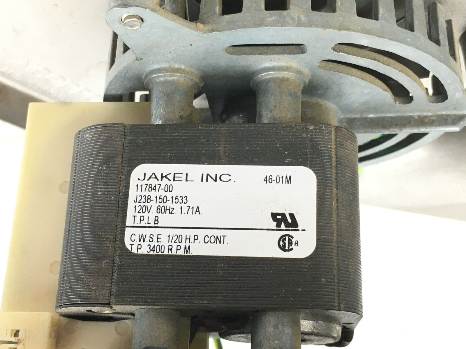 JAKEL J238-150-1533 Furnace Draft Inducer Motor 117847-00 120V used, tested #L19