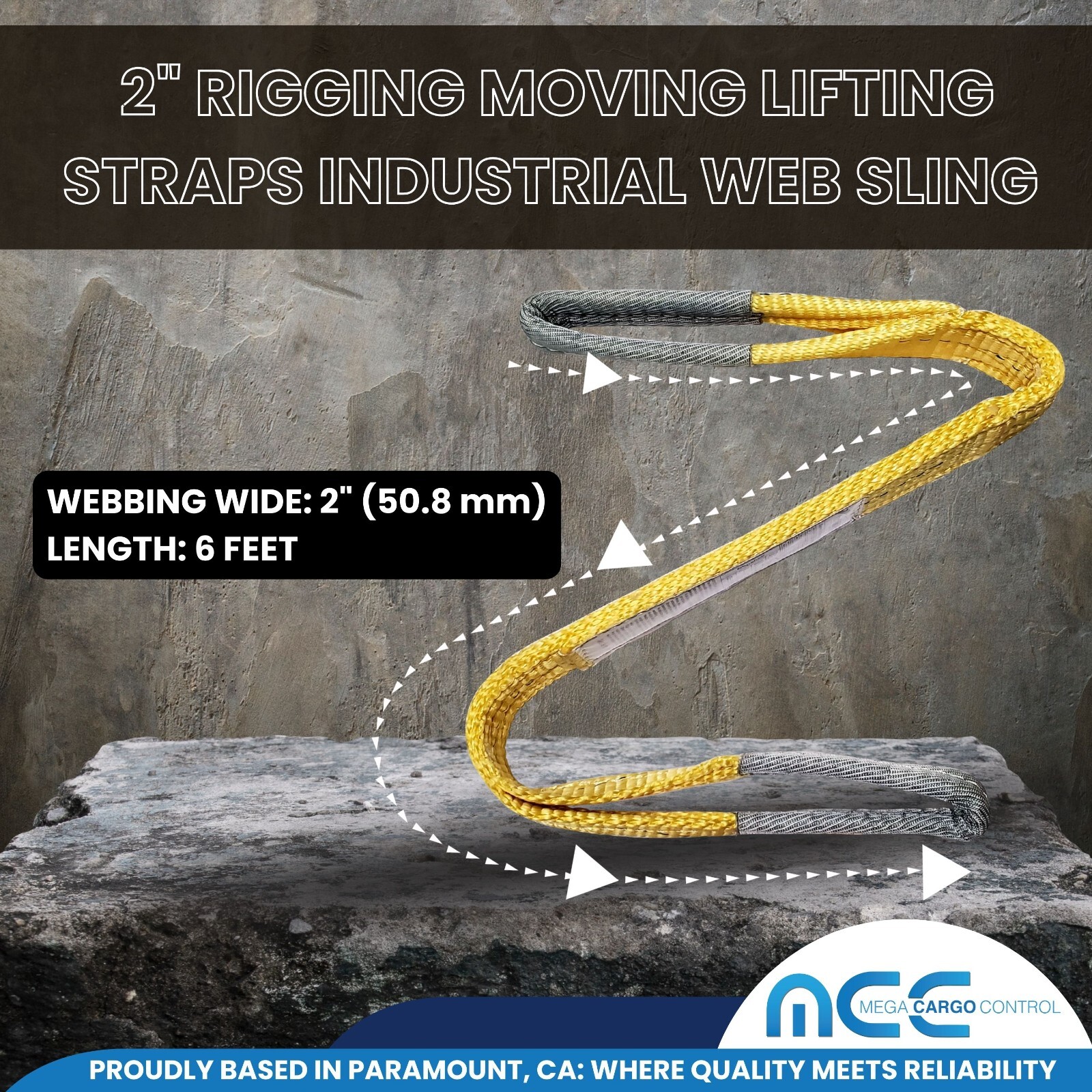 1 Pack Heavy Duty 2-Ply 2″ x 6ft Polyester Web Sling Lifting Strap WLL 6200 lbs