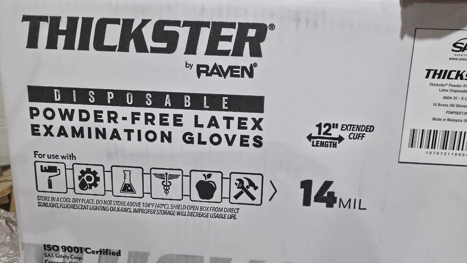 SAS 6604-20 (10-Box Case)Thickster Powder-Free Textured Safety Latex Gloves, XL