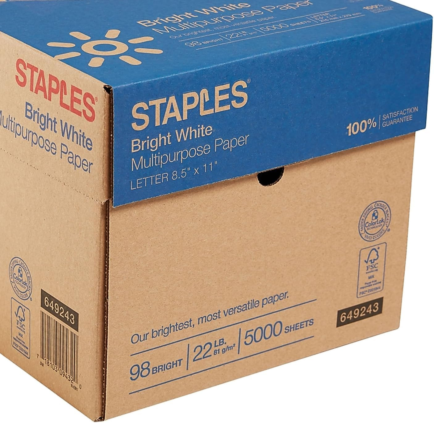 Staples 8.5-Inch X 11-Inch Multipurpose Paper 22 Lbs 98 Brightness 500/RM 10 RM/