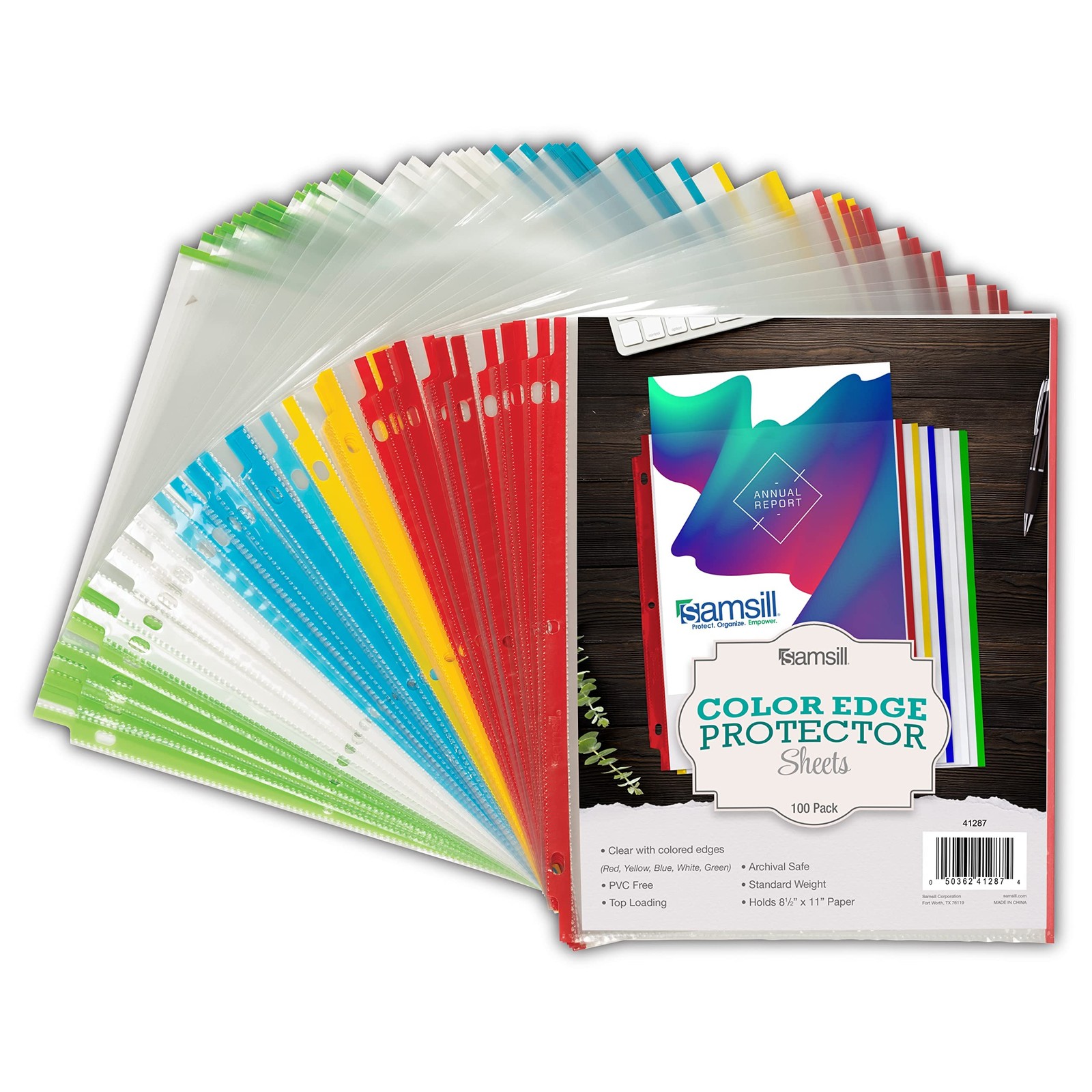 Color Edge Sheet Protectors 8.5 x 11 Inch Page Protectors 3 Ring Binder Standard