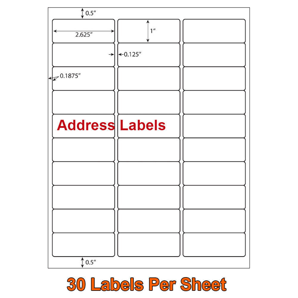 1″ x 2 5/8″ Address Shipping Labels Self-Adhesive Blank 30 UP for Laser & Inkjet