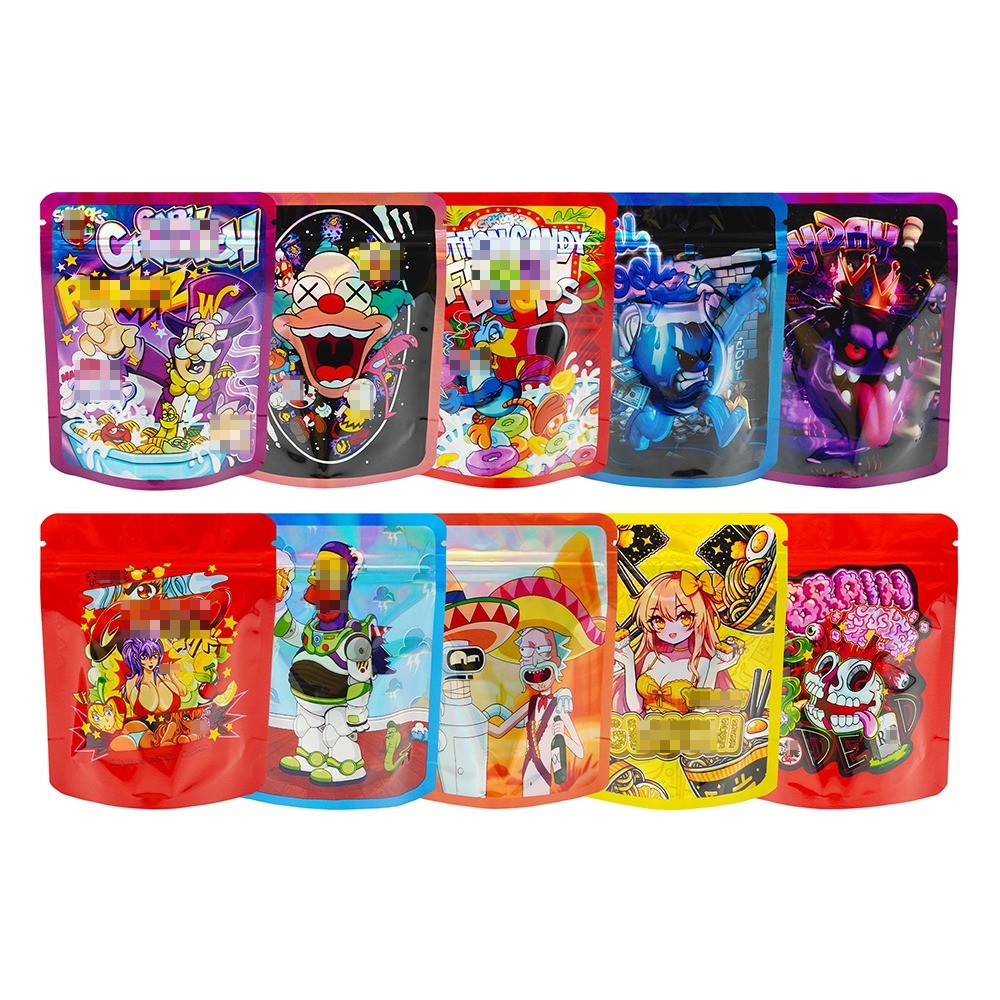 3.5g Mixed Resealable Zip Seal Mylar Bags Smell Proof Food Candy Bags 100pcs
