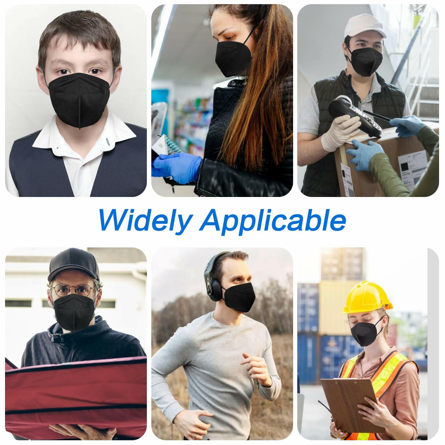 10/50/100 Pcs Black KN95 Protective 5 Layer Face Mask BFE 95% Disposable Masks