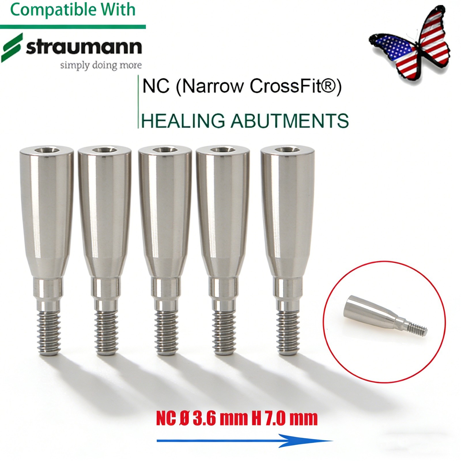 US 5Pc Fit Straumann Titanium NC Healing Abutment & Closure Cover Cap ITI BL/BLT