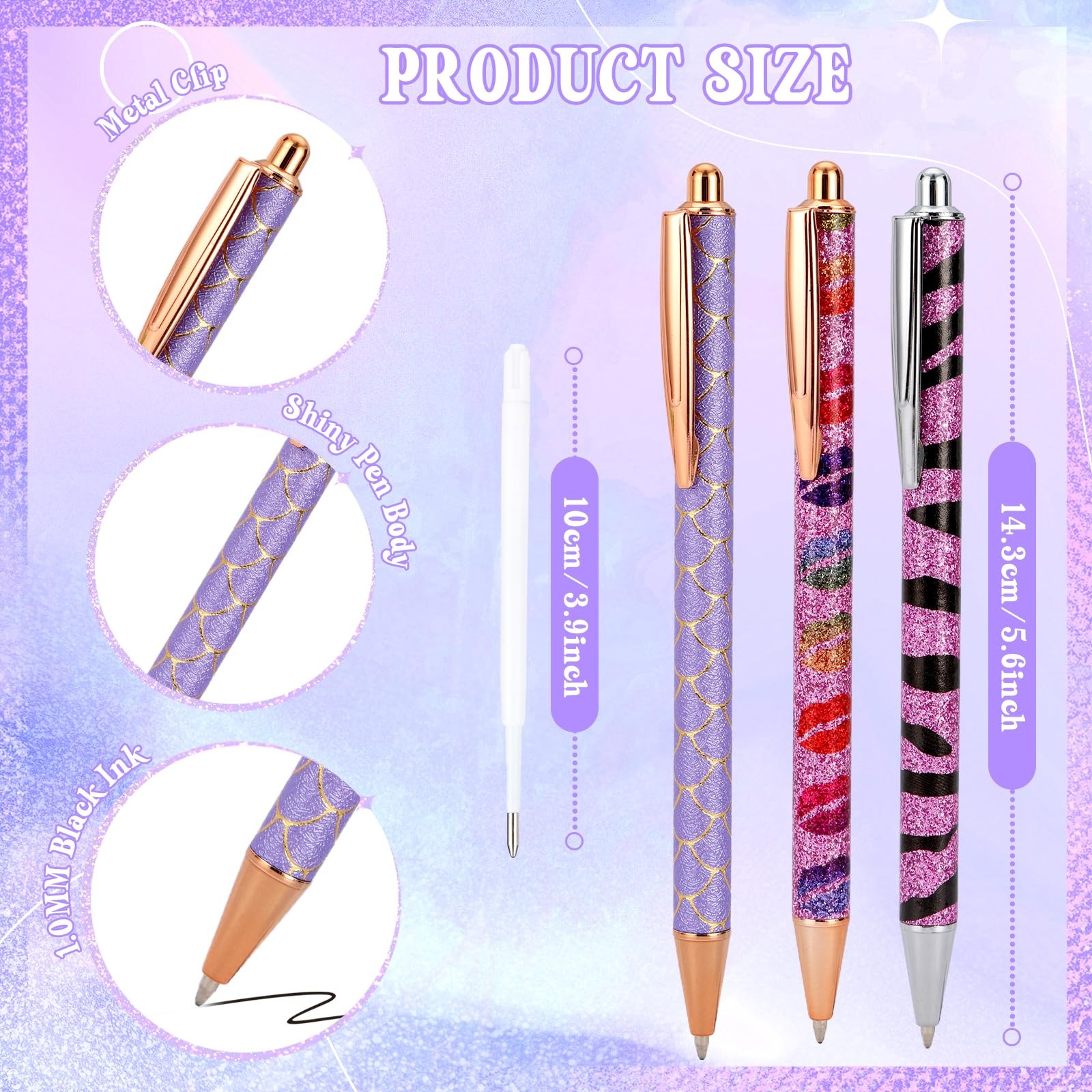 8 Pcs Purple Sparkly Pens for Women – Cute Glitter Ballpoint Pens with 10 Ref…