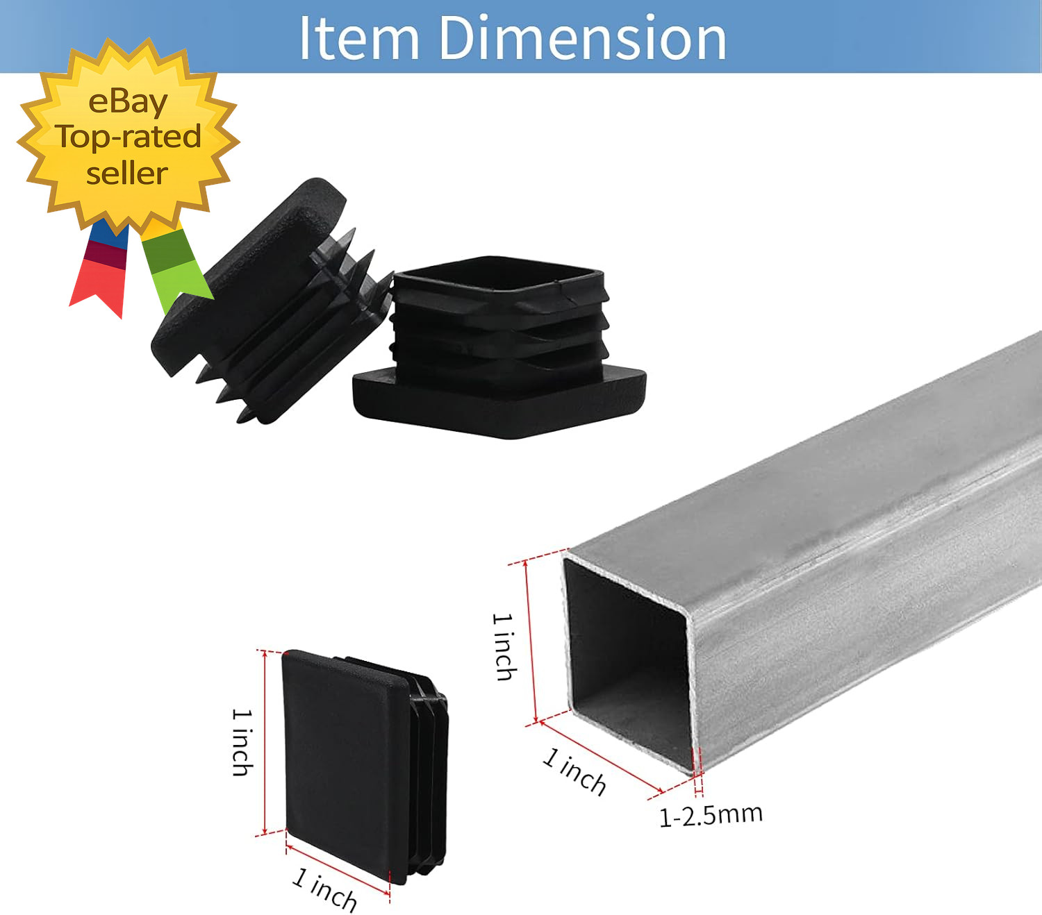 1 1X1 Square Tube End Cap Plastic Plugs 12 Pack, 1X1 1 Inch Square Tubing Plug 1