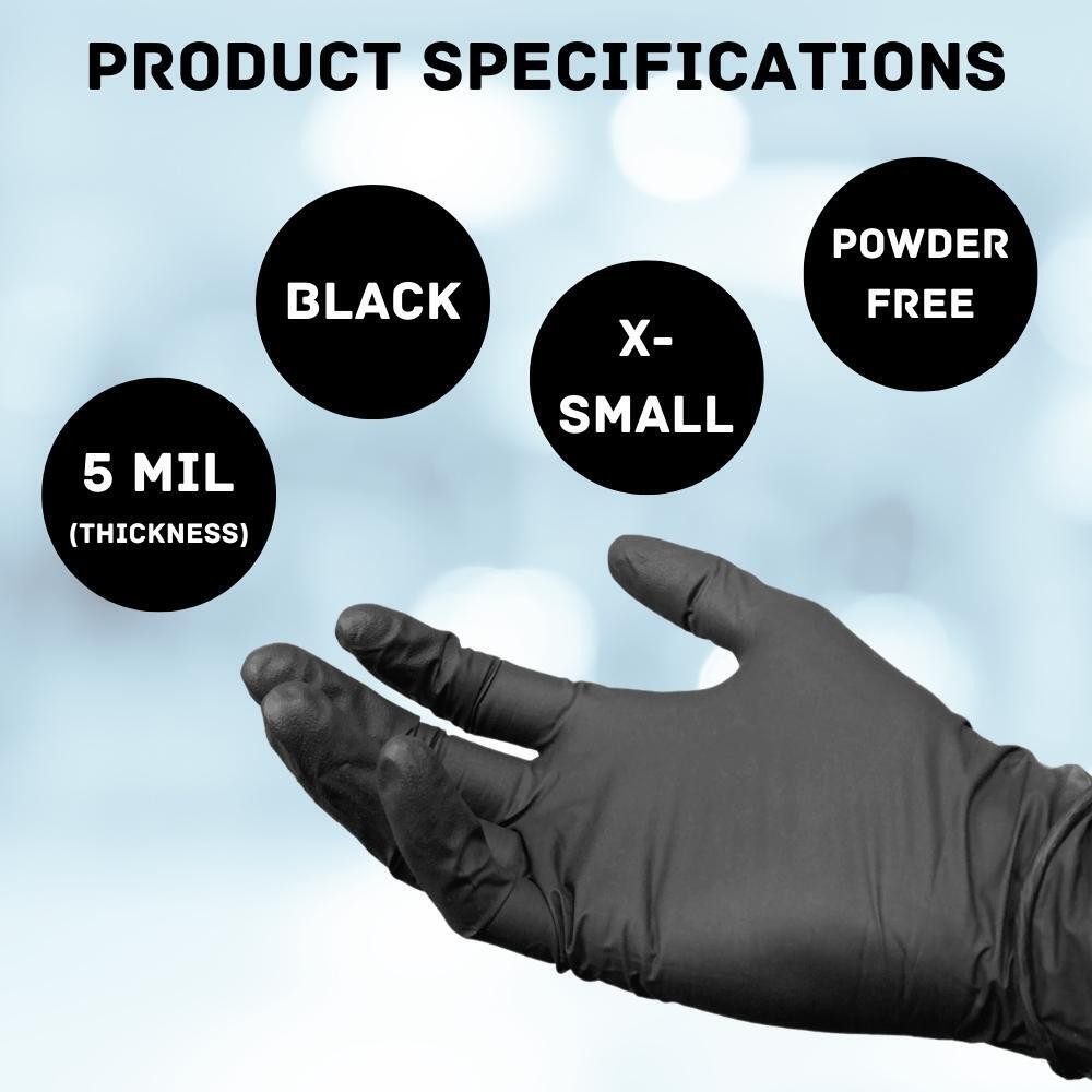 36000 Pieces Finger Textured Black Nitrile Powder Free Gloves XSmall 5 Mil