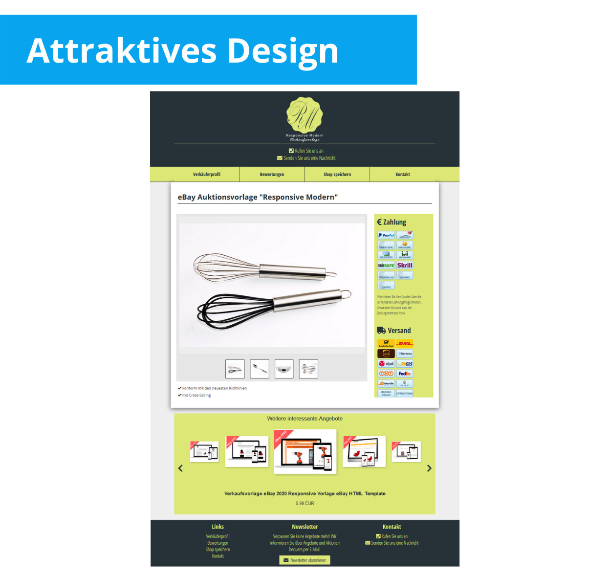 eBay template HTML mobile optimized eBay template responsive modern + editor