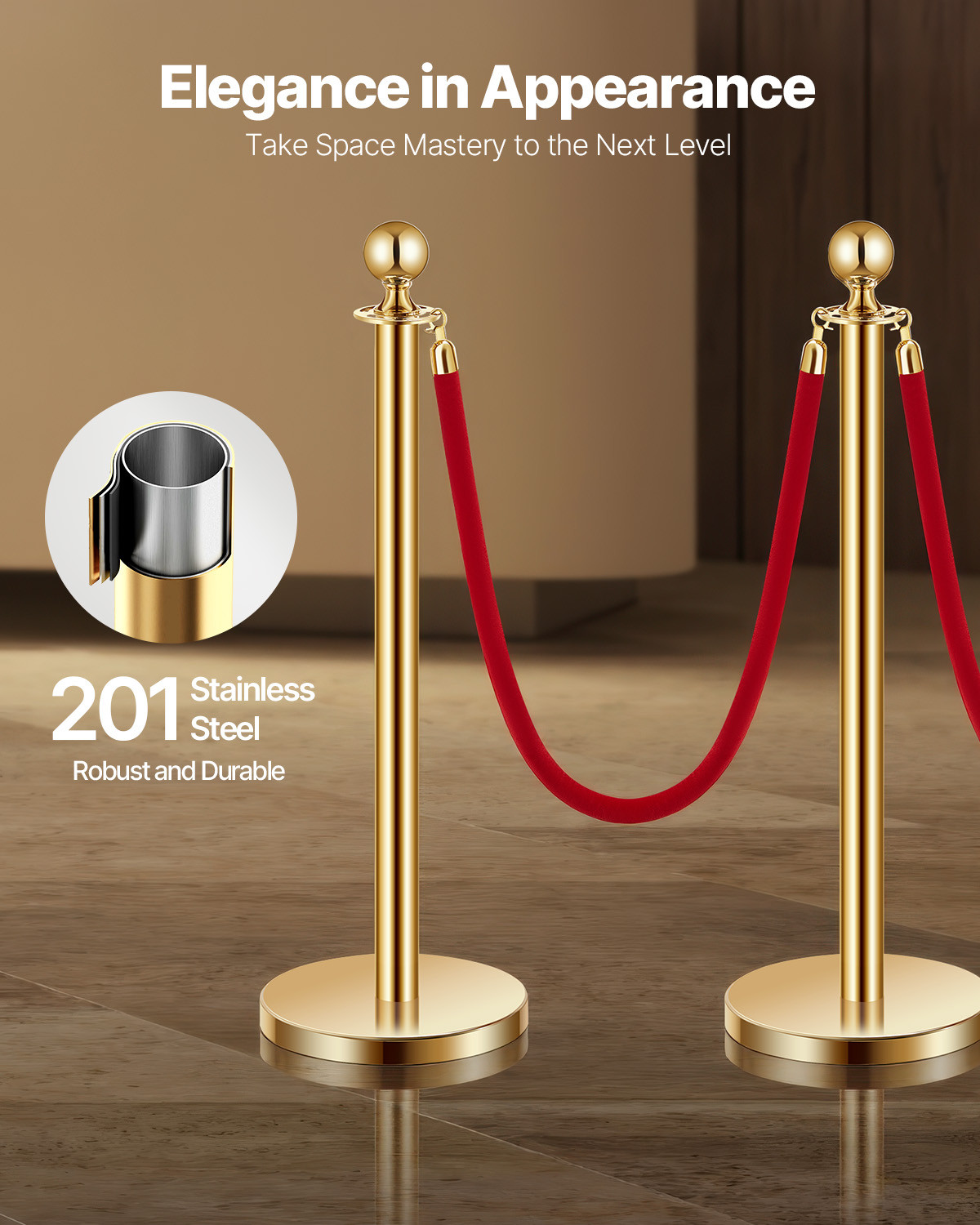 4-8 Pcs Gold Stanchion Post 2/3/4/6 Ropes/Belts Sand Injection Hollow Base