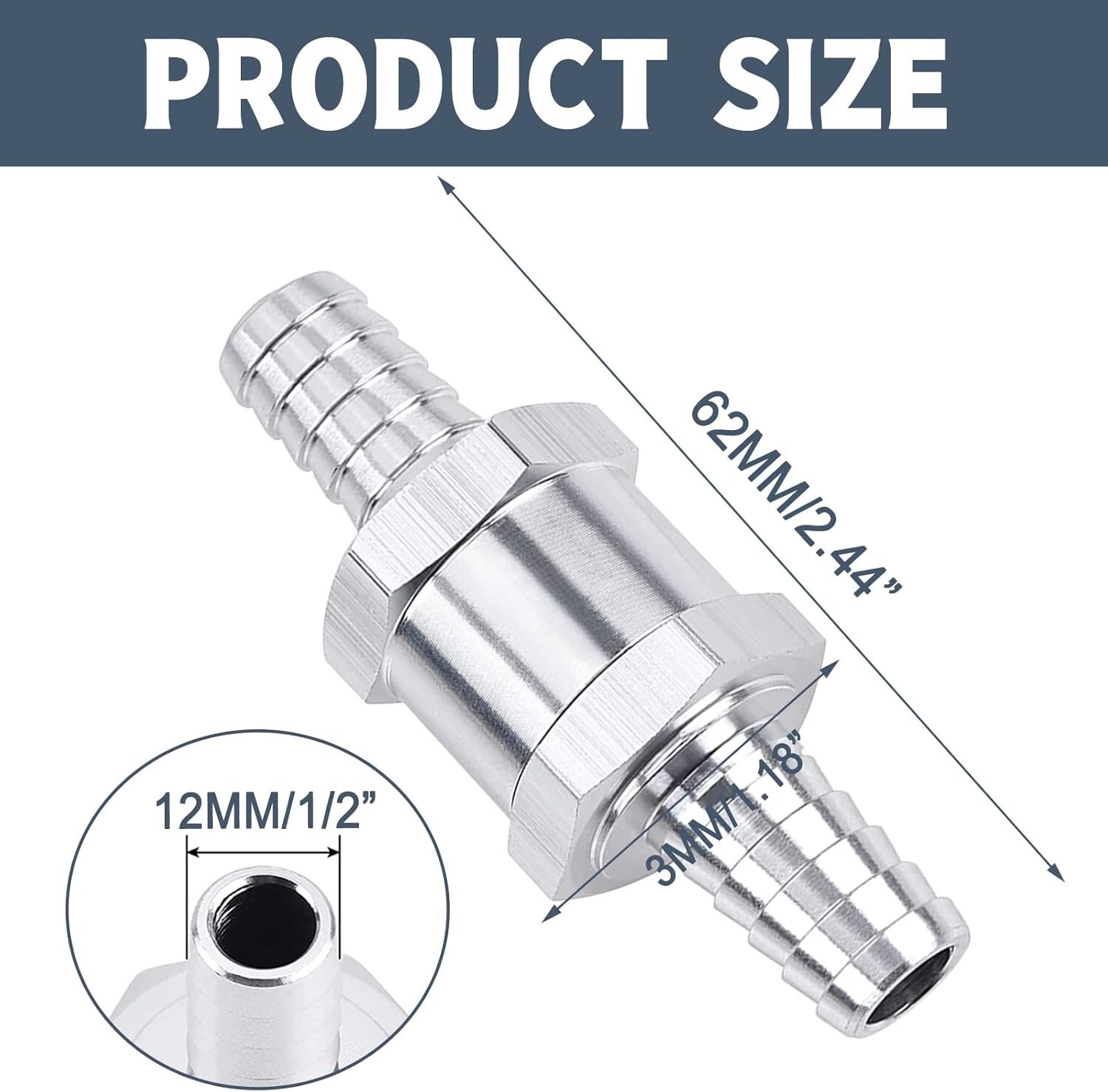 10 Pcs 12mm 1/2″ Fuel Non-Return One Way Check Valve Petrol Diesel Oil Aluminum