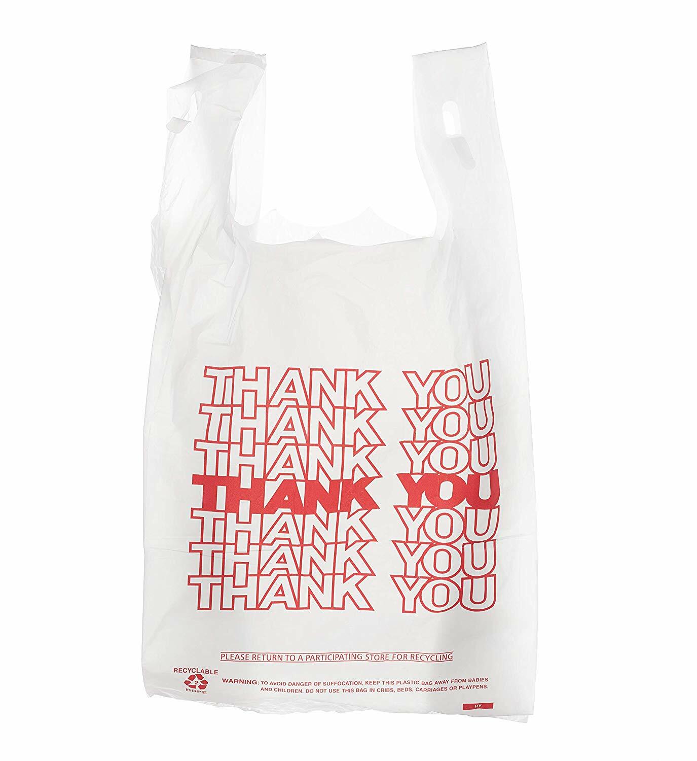 1000 Pack- White Thank You 1/8 Plastic Shopping Bags, T-Shirt Bags [17x10x6 in]