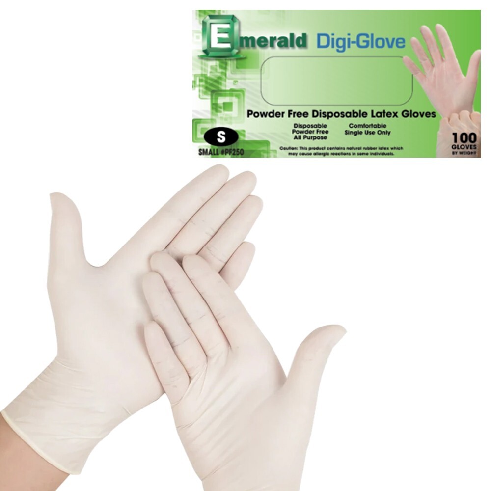 Emerald Digi-Gloves, Powder Free Disposable Latex Gloves (Small) 1 case