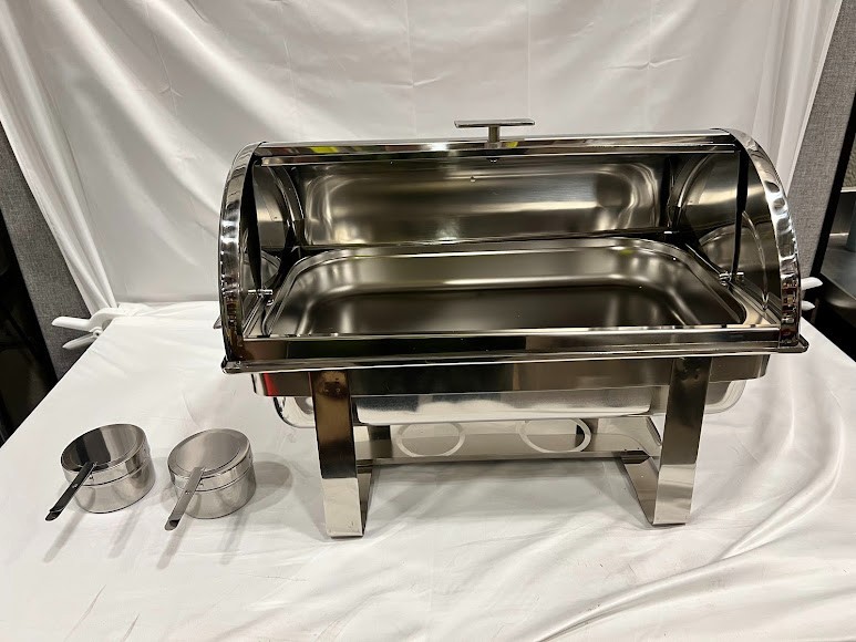 Choice Deluxe 8 Qt. Full Size Chrome Accent Roll Top Chafer