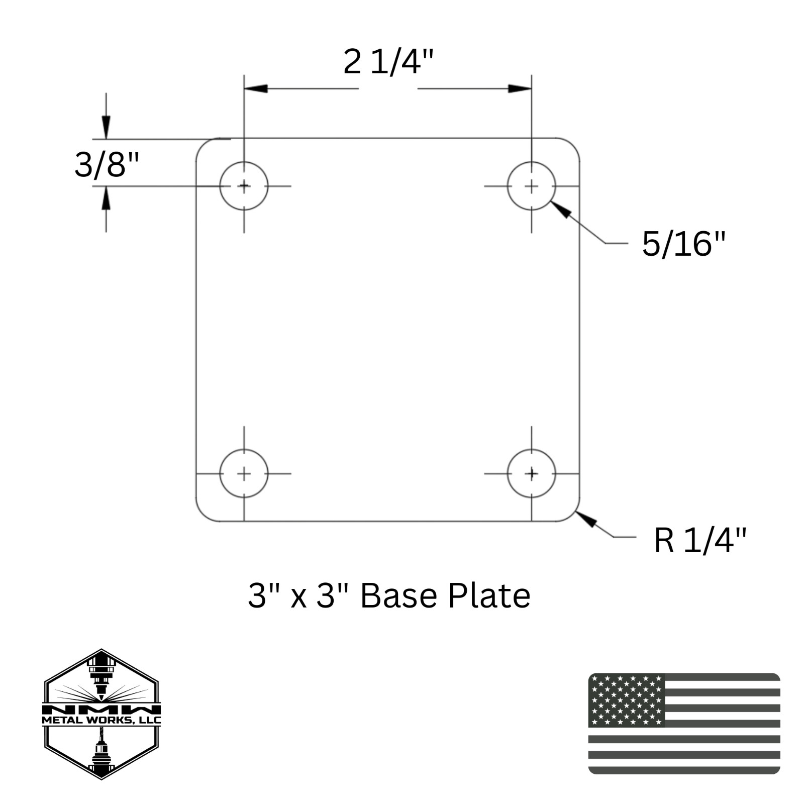 A36 Steel Square Base Plates w/ 4 Holes – Multiple Sizes – Made in USA