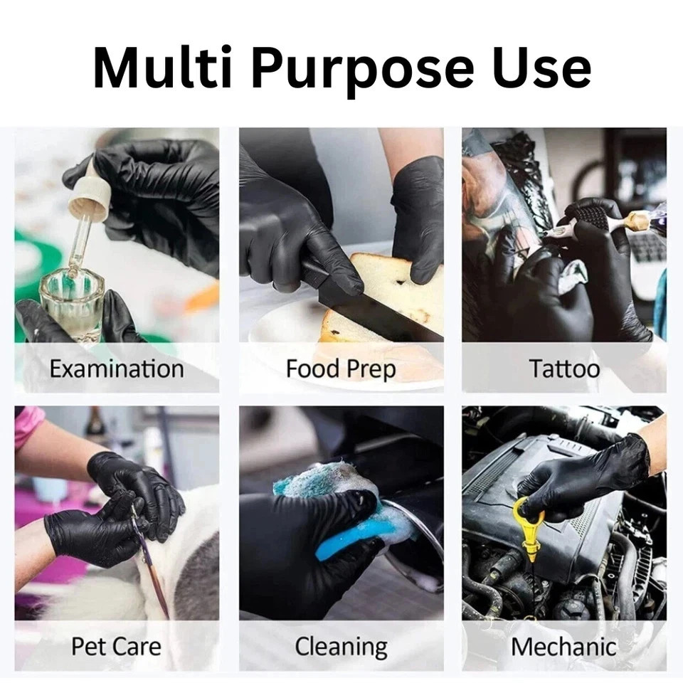 8 Mil Black Nitrile Exam Grade Heavy Duty Powder-Free 8mil 100/1,000 PC (M L XL)