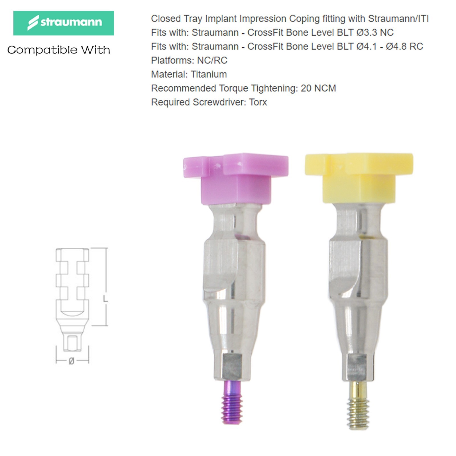 Implant NC/RC Closed Open Tray Impression Coping Healing Abutment for Straumann