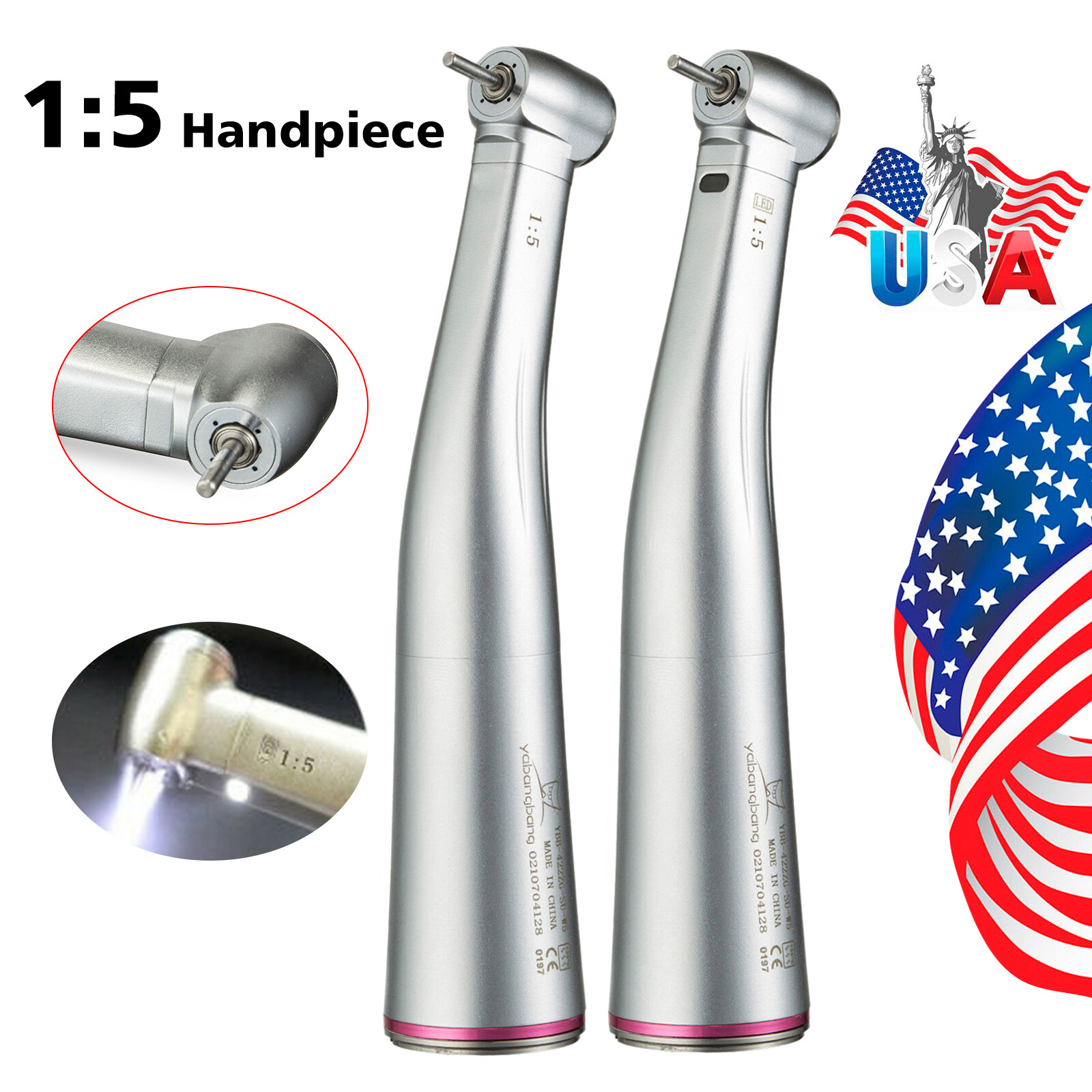Dental 1:5 Increasing Contra Angle LED Optic Handpiece Fit NSK Electric Motor OR