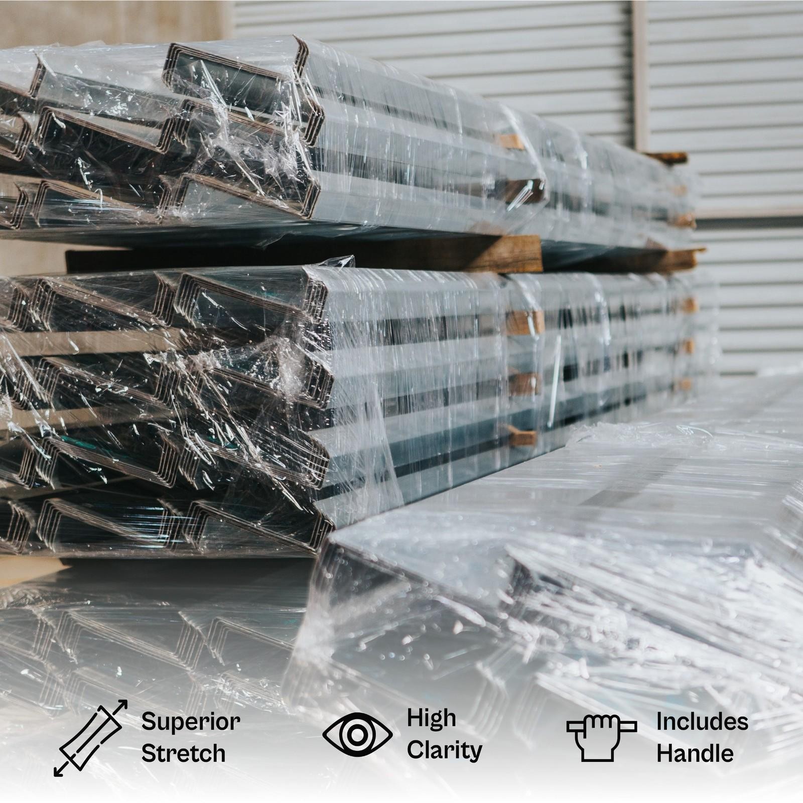 12 Rolls 50 Gauge 5″x 1000′ Clear Cast Hand Stretch Film Shrink Wrap + 1 Handle