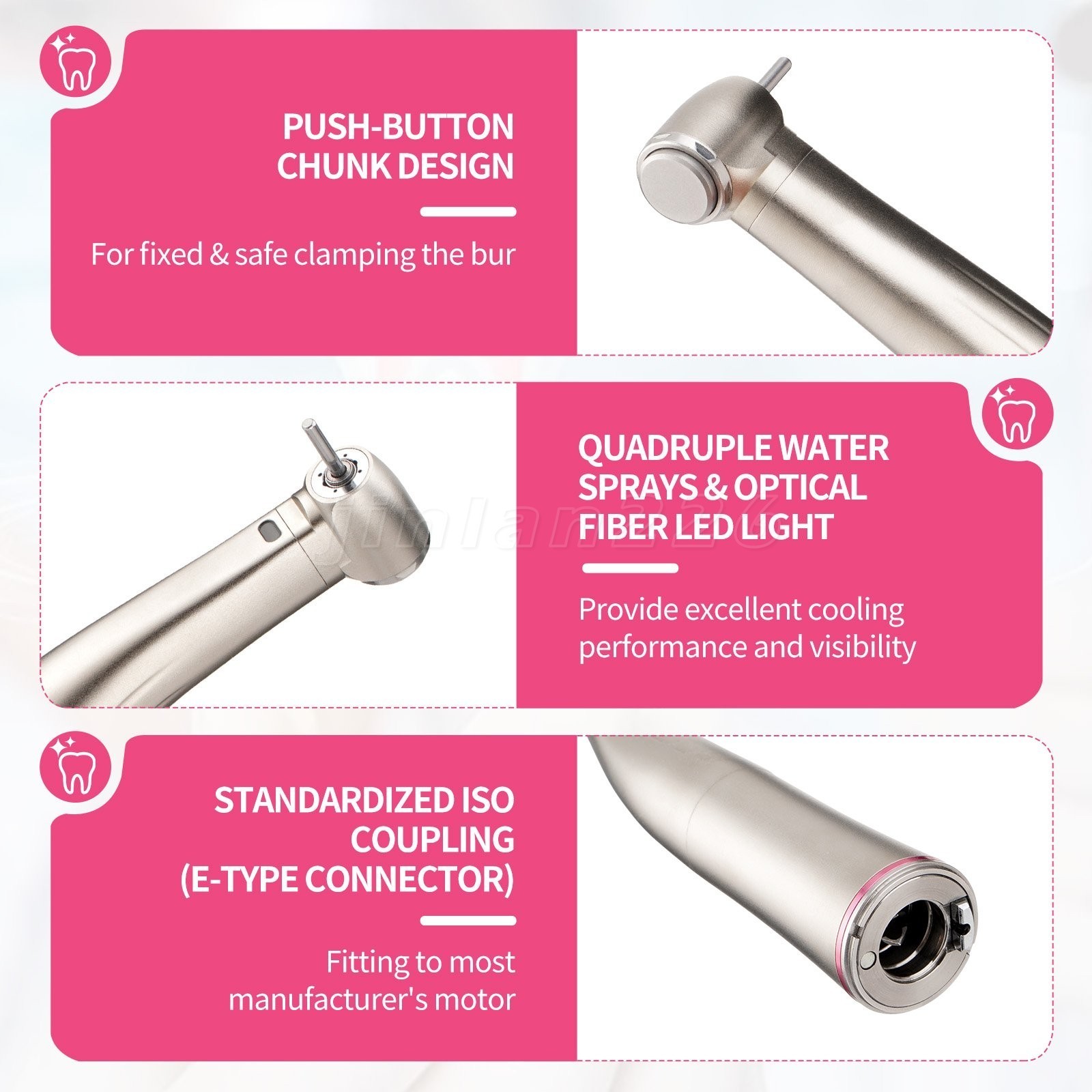 NSK Style Dental Brushless LED Micro Motor /1:5 Increasing LED Contra Angle USA