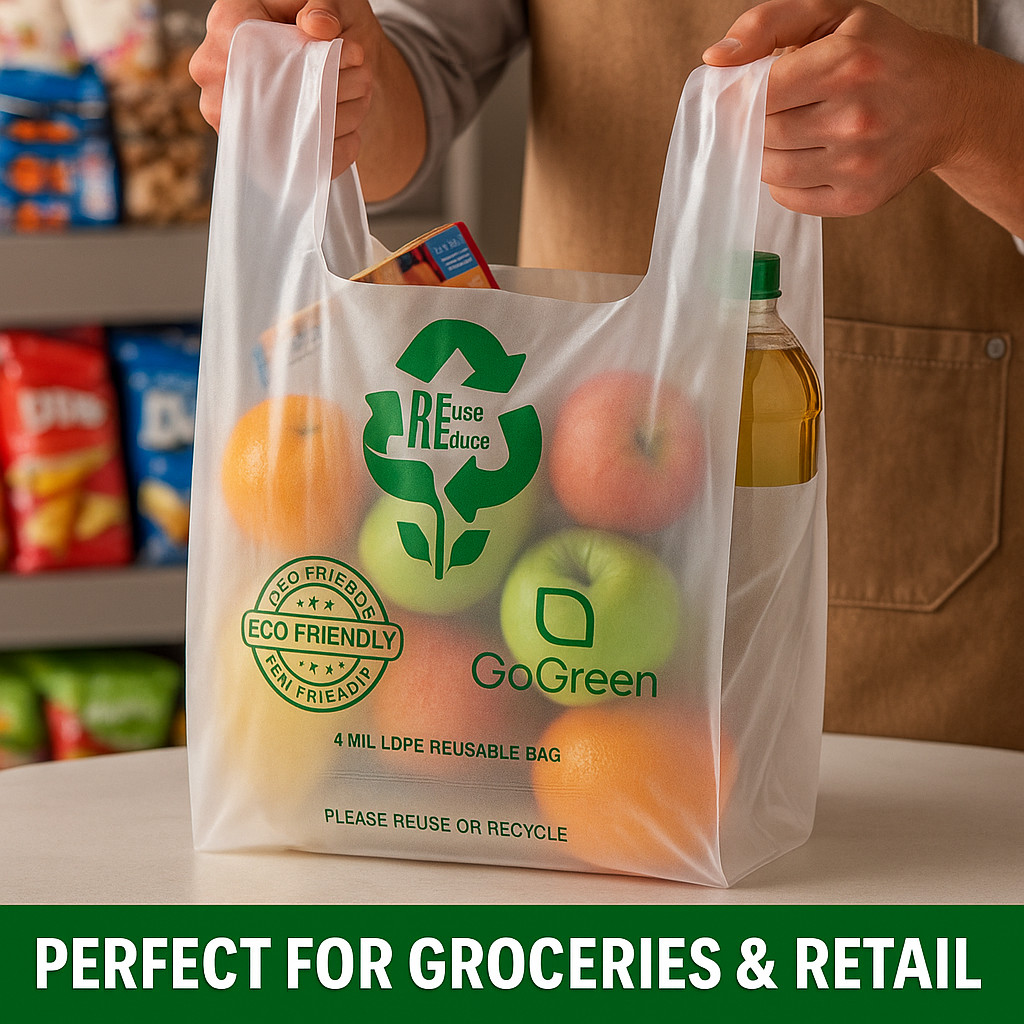 1/6 Clear Heavy-Duty Plastic T-Shirt Bags 4 Mil Reusable Grocery Shopping 21×6.