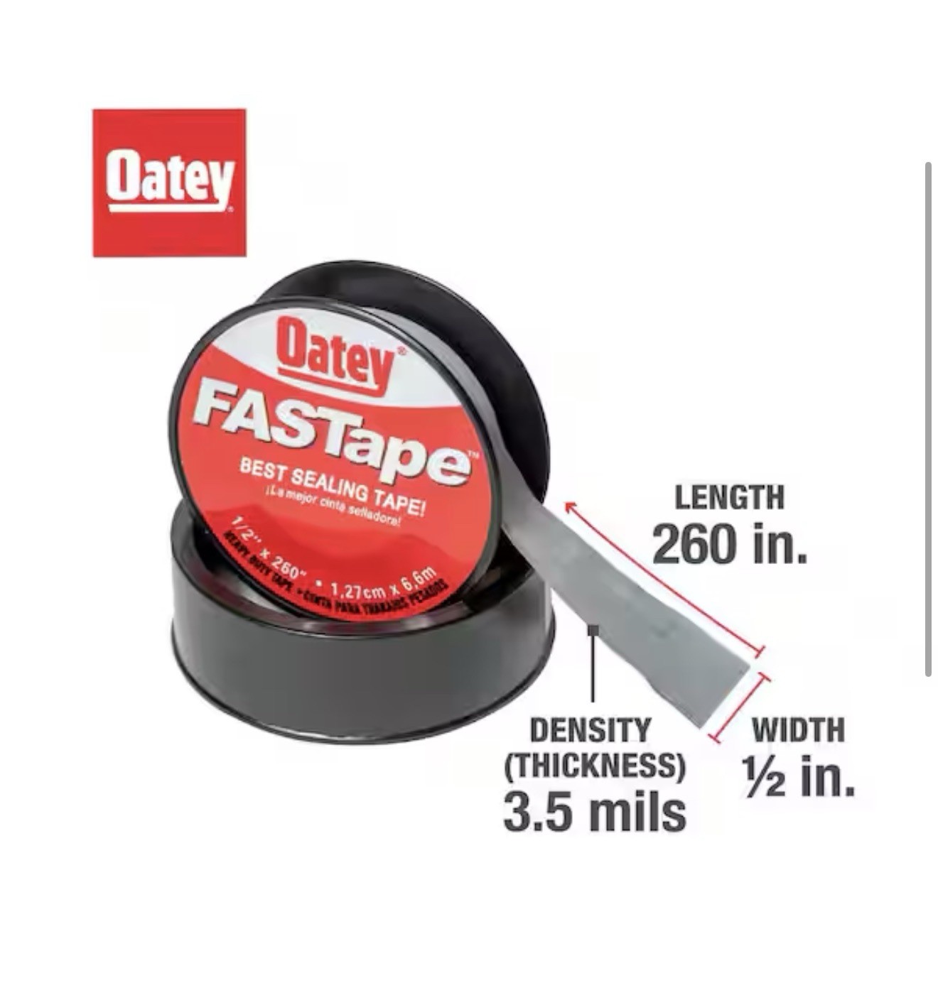Oatey FASTape 1/2 in x 260 in Thread Sealing PTFE Tape – BOX OF 250 ROLLS