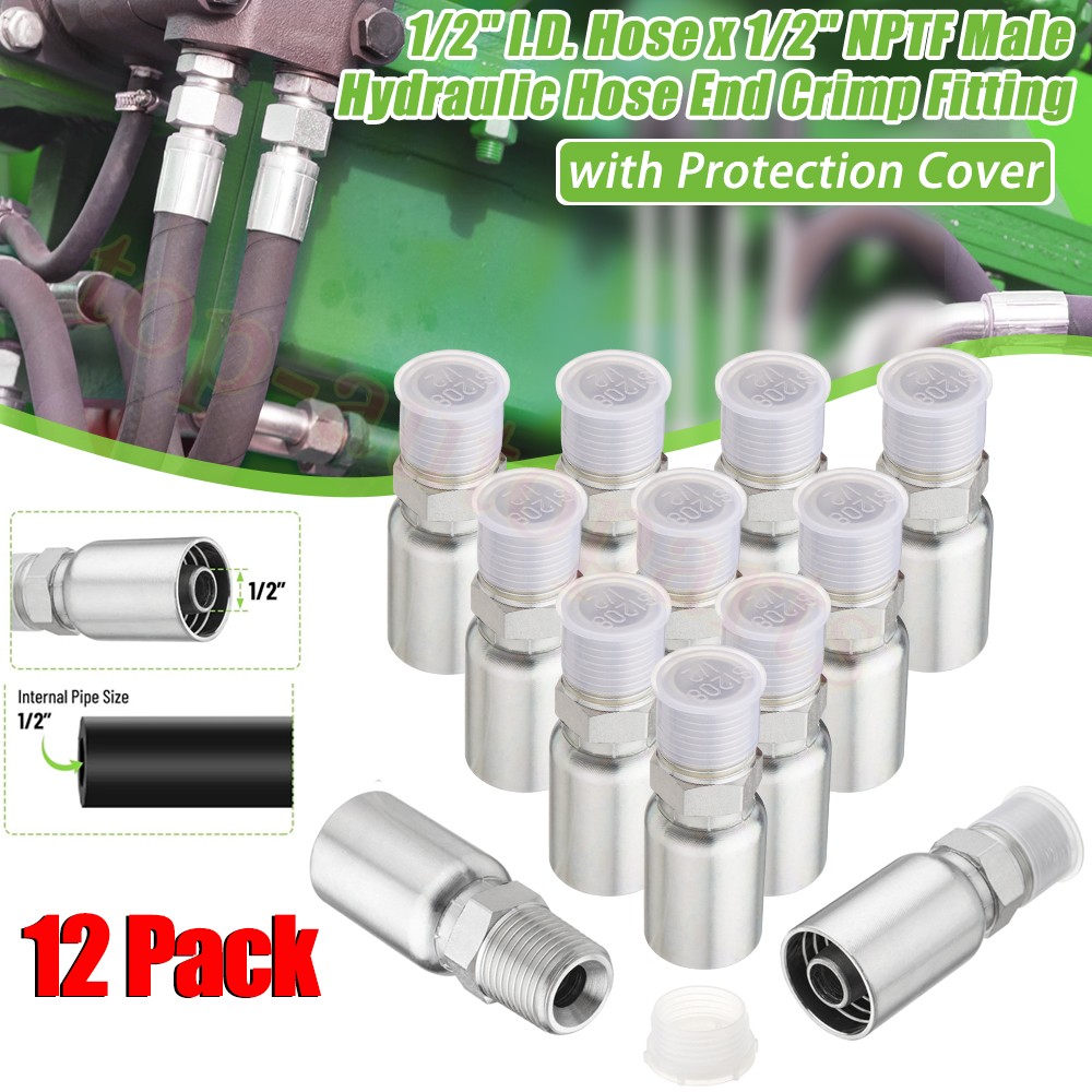 12-Pack 1/2″ Hose x 1/2″ NPTF Male Pipe Thread Hydraulic Hose End Crimp Fittings