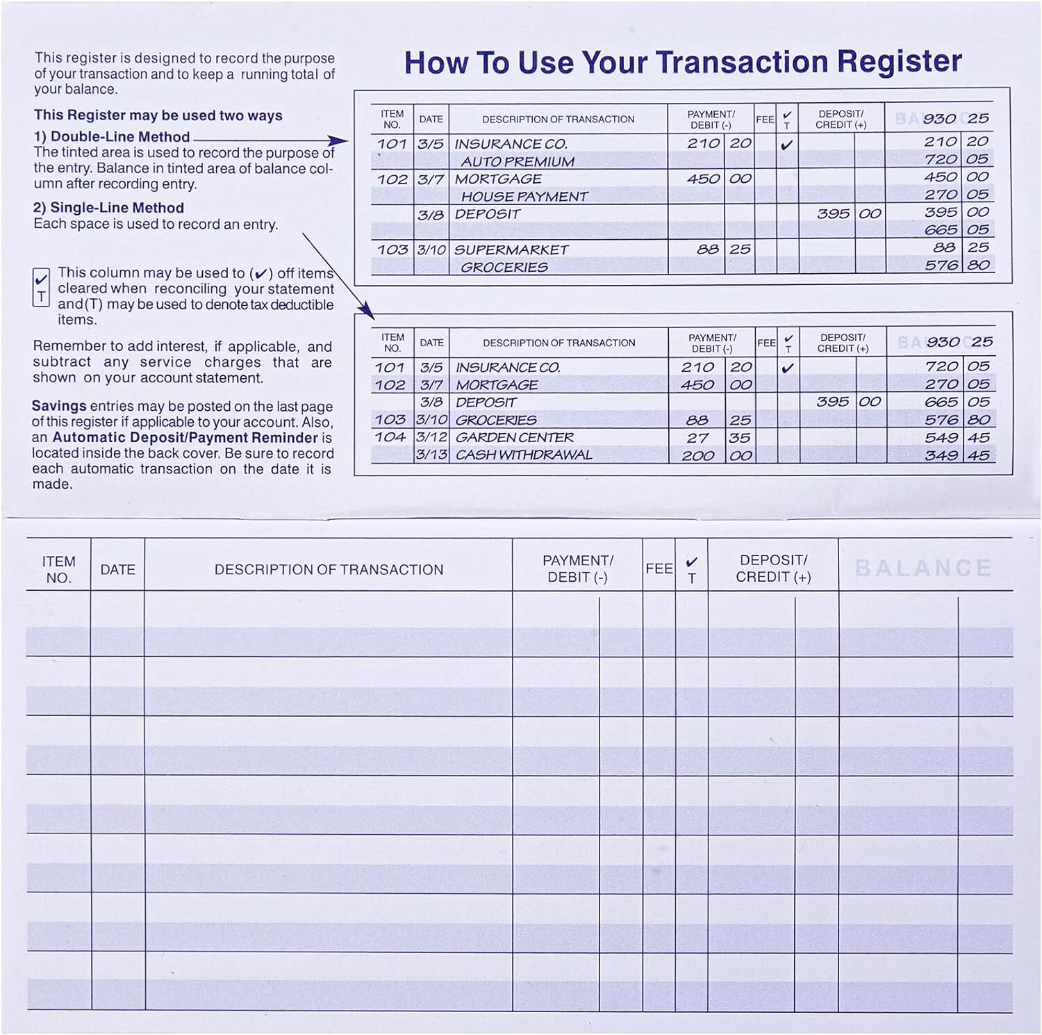 24 PCS Check Registers for Personal Checkbook, Easy to Read Checkbook Register