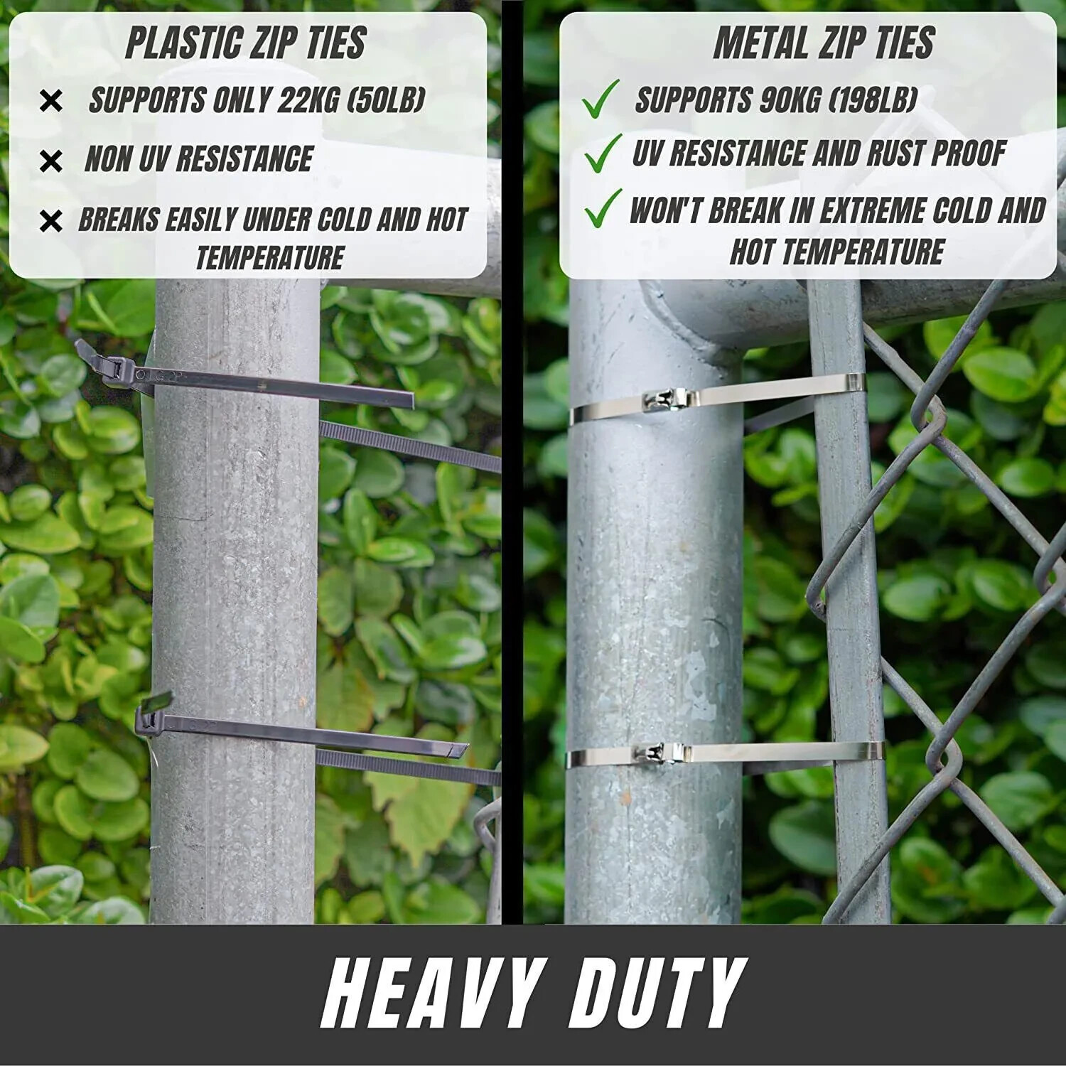INDUSTRIAL GRADE 400lb (12MM) Stainless Steel Metal Zip Ties Heavy Duty Cable