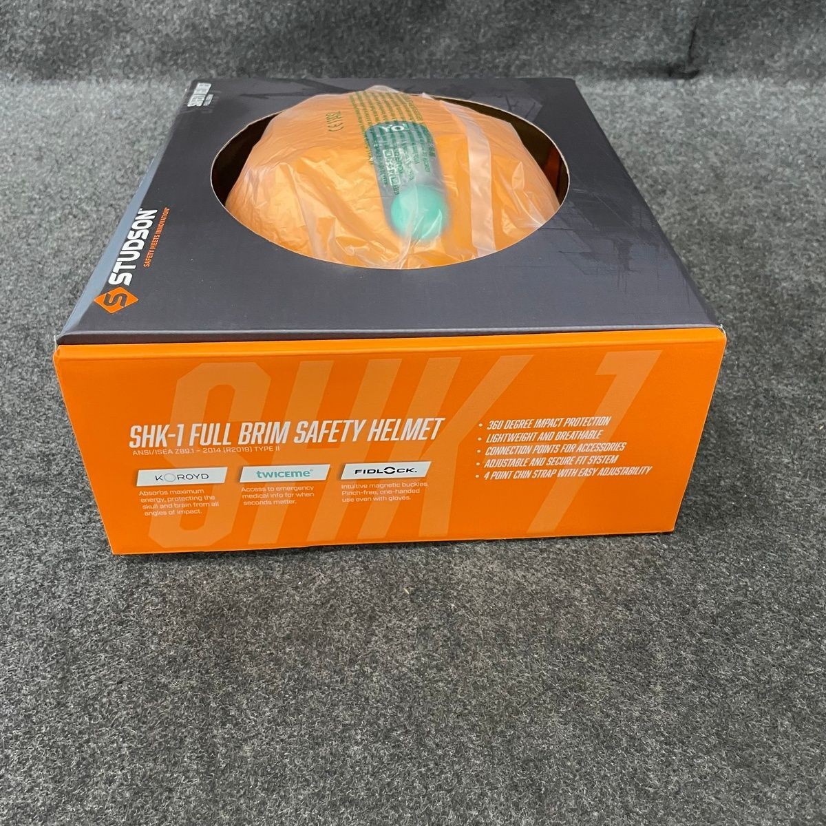 STUDSON SHK-1 Full Brim Vented Industrial Safety Helmet Orange Third-Party Logo