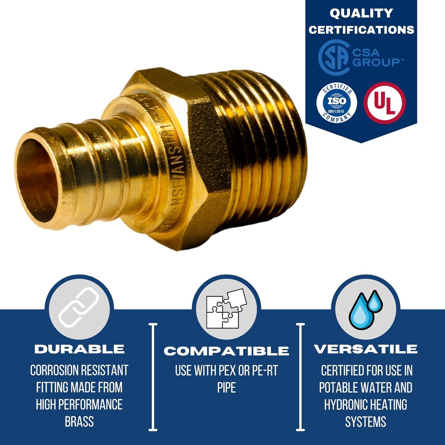 100 PCS. 3/4″ PEX X 3/4″ MALE NPT THREADED ADAPTER BRASS CRIMP FITTING LEAD FREE