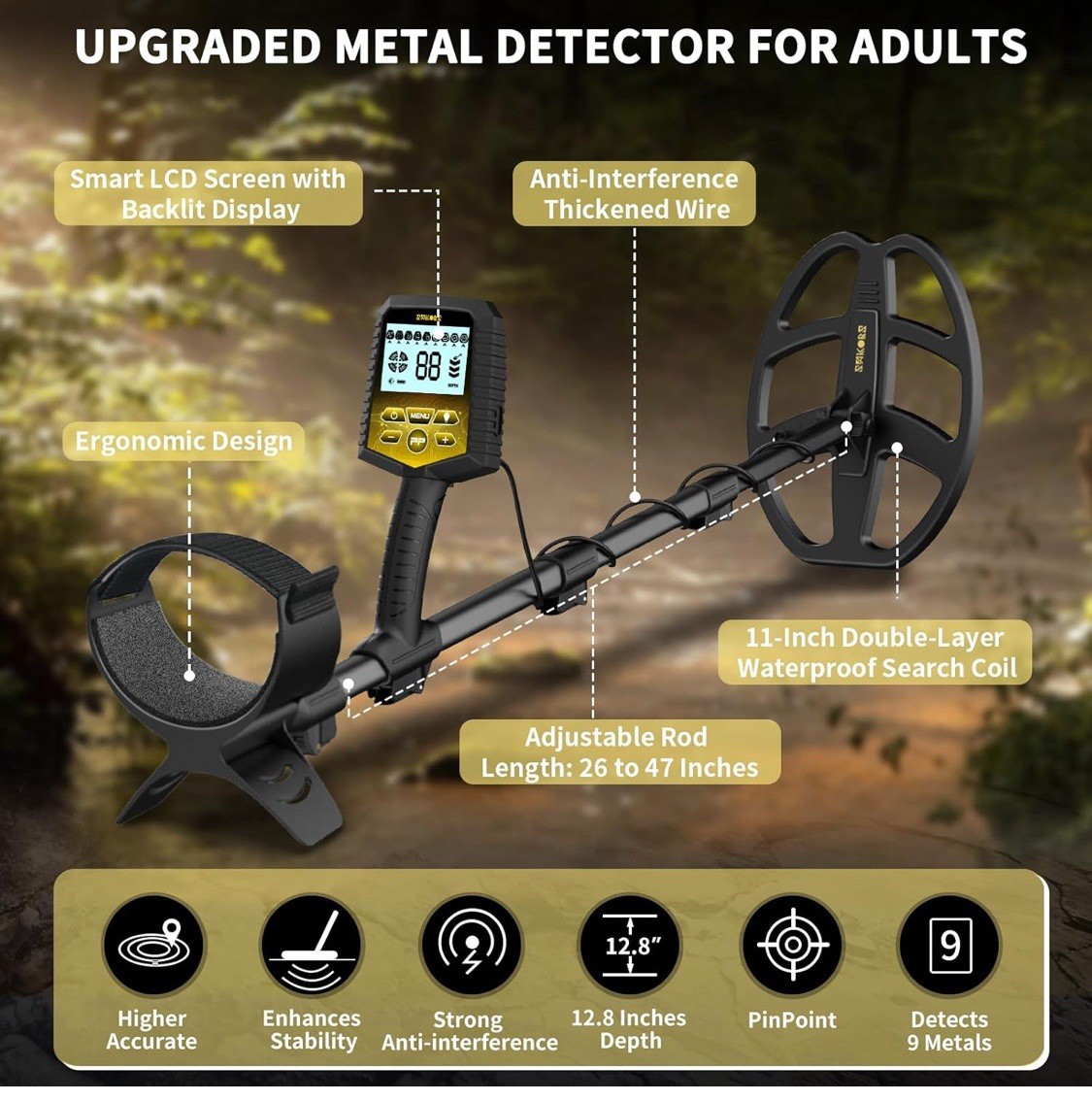 LCD Waterproof Metal Detector Professional Rechargeable Gold Detector Foldable