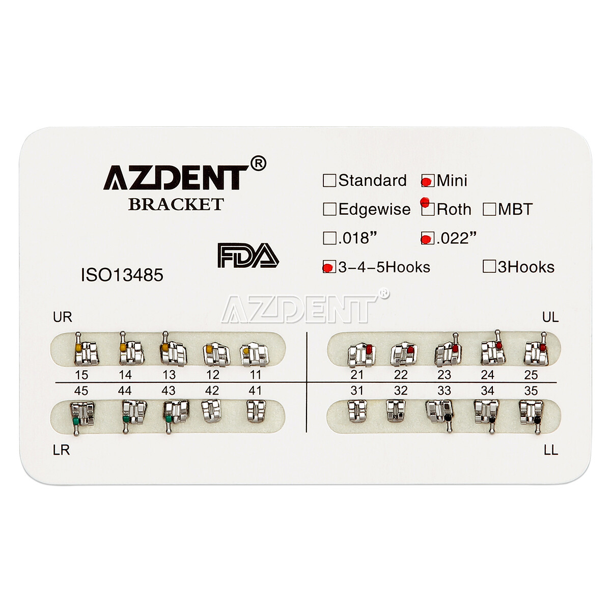 AZDENT Dental Orthodontic Brackets Braces Metal Mini Roth/MBT .022 Hooks 345
