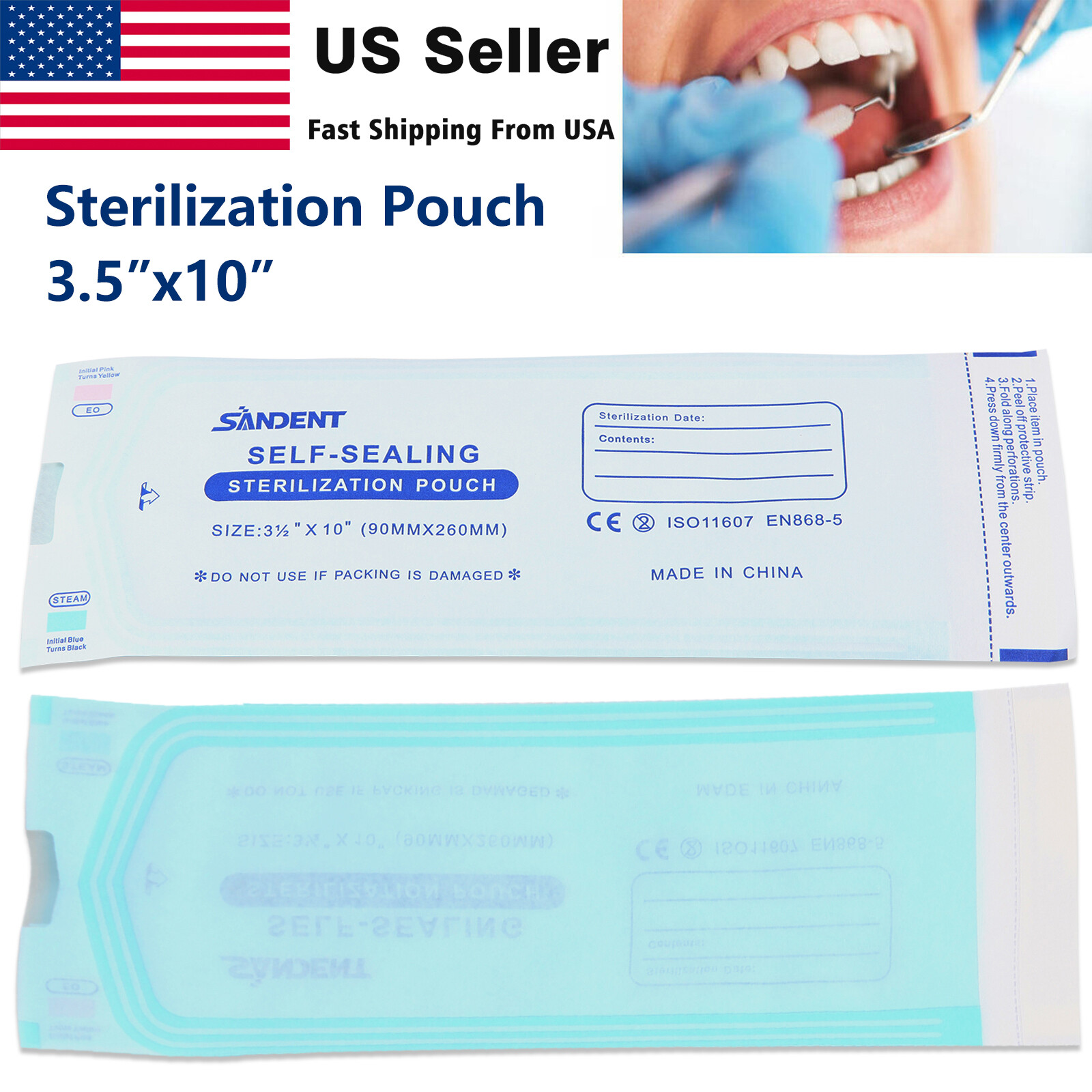1000 3.5″ x 10″ Dental Sterilization Pouches Sterilizer Autoclave Bags Tool Nail