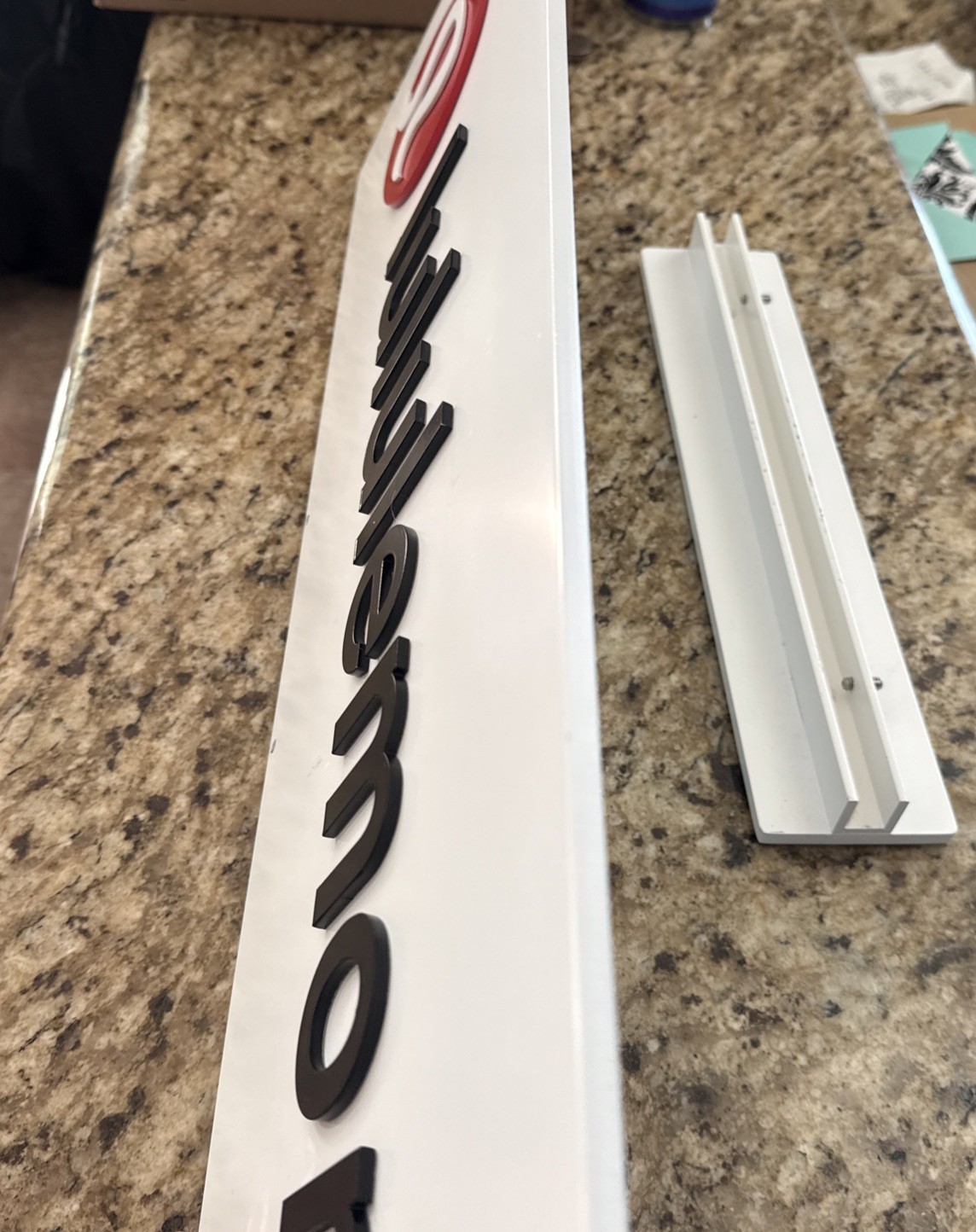 Lululemon White Retail Storefront 22×7 1/2 Sign 3D Textured Metal With Stand